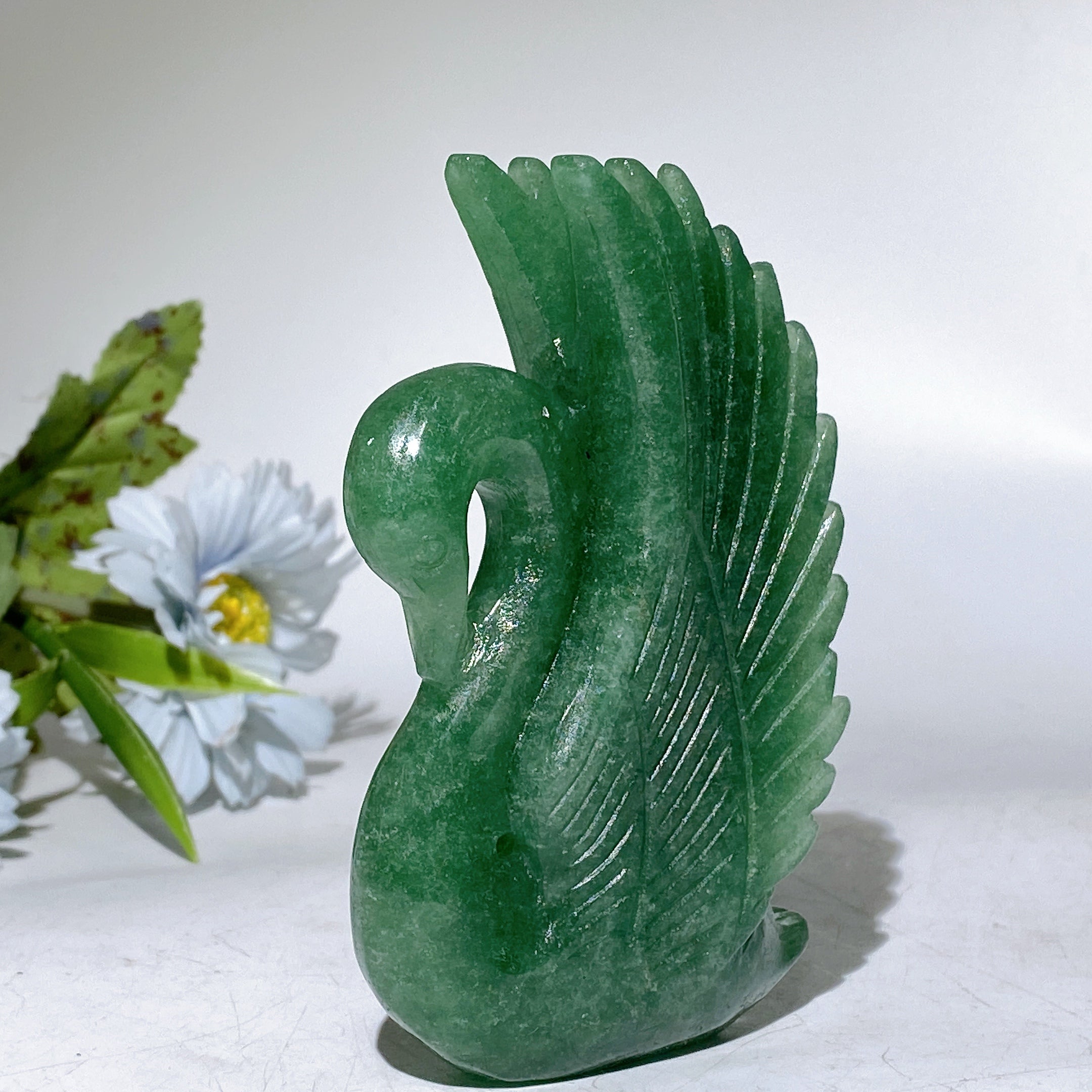 4.5" Green Strawberry Quartz Swan Figurine for Healing