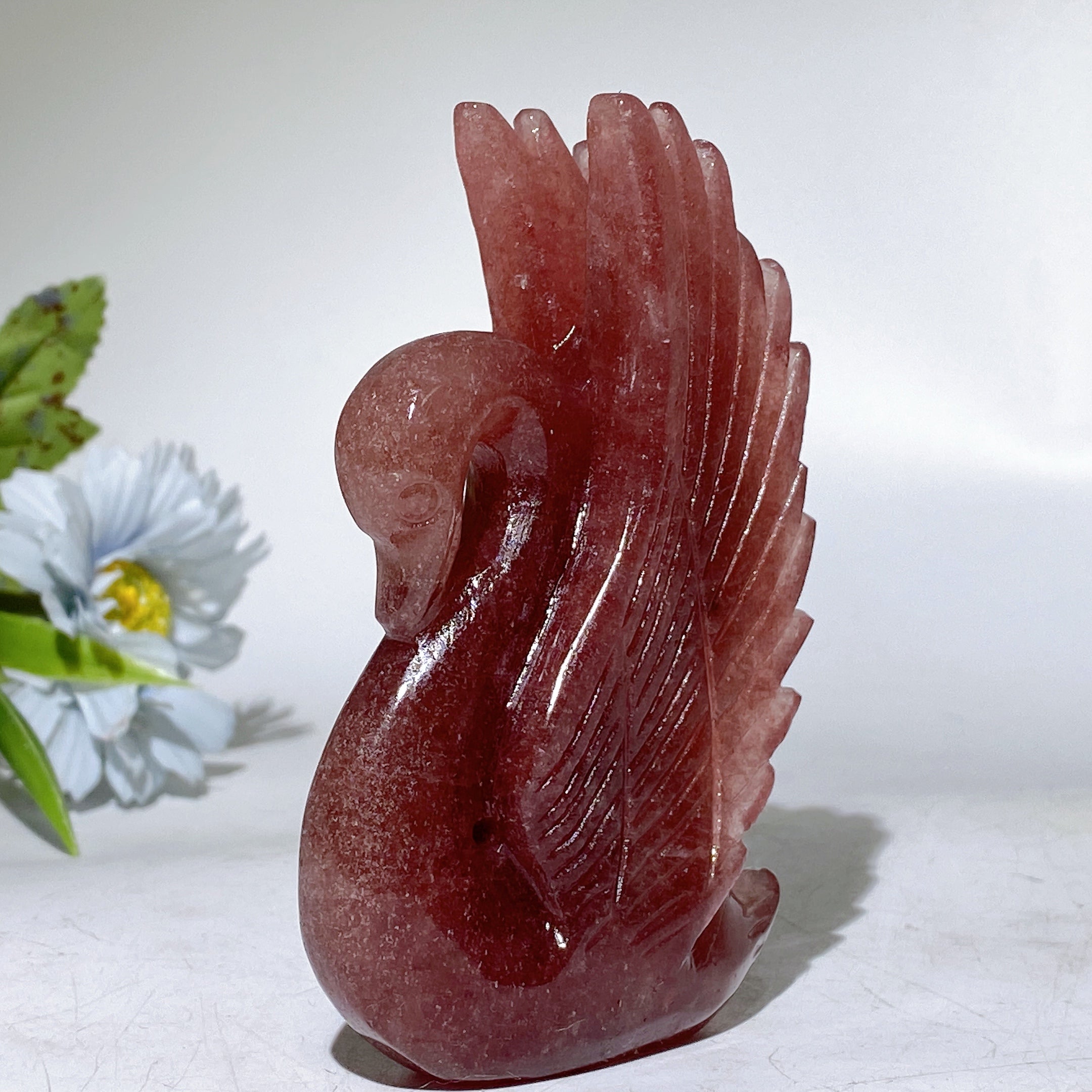 4.5" Green Strawberry Quartz Swan Figurine for Healing