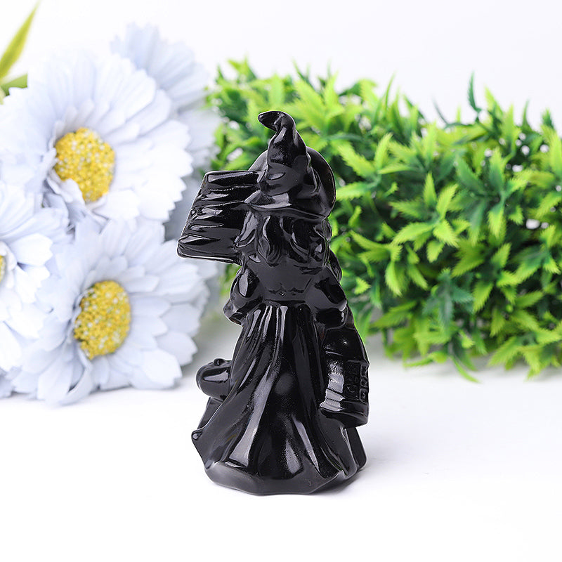 4.5 Inch Black Obsidian Witch Crystal Figurine for Protection