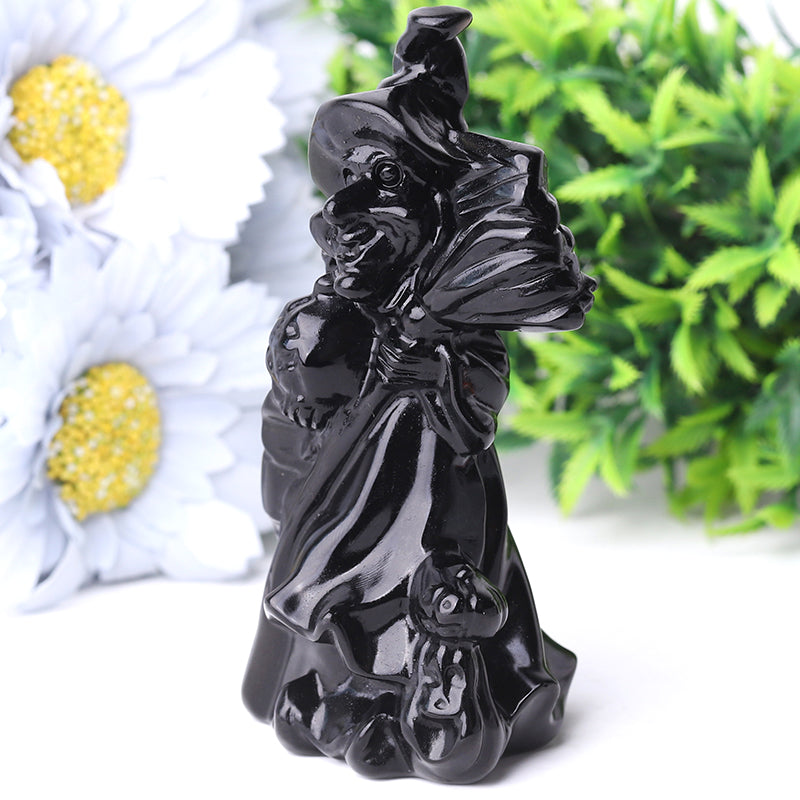 4.5 Inch Black Obsidian Witch Crystal Figurine for Protection