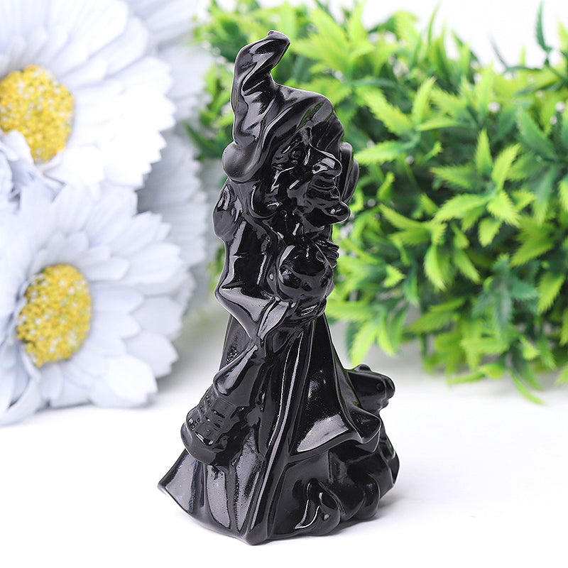 4.5 Inch Black Obsidian Witch Crystal Figurine for Protection