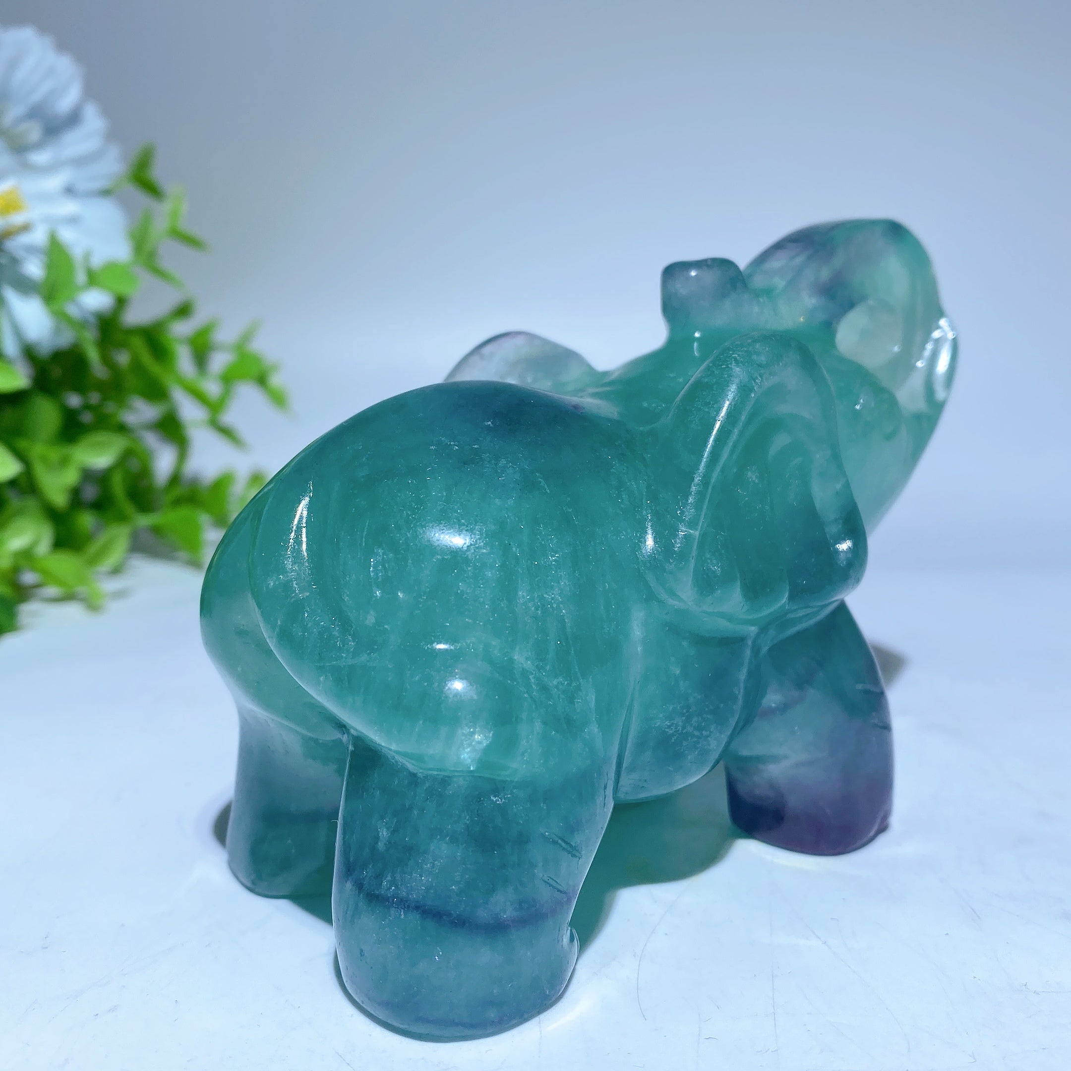 4.5 Inch Fluorite Elephant Crystal Carving for Healing