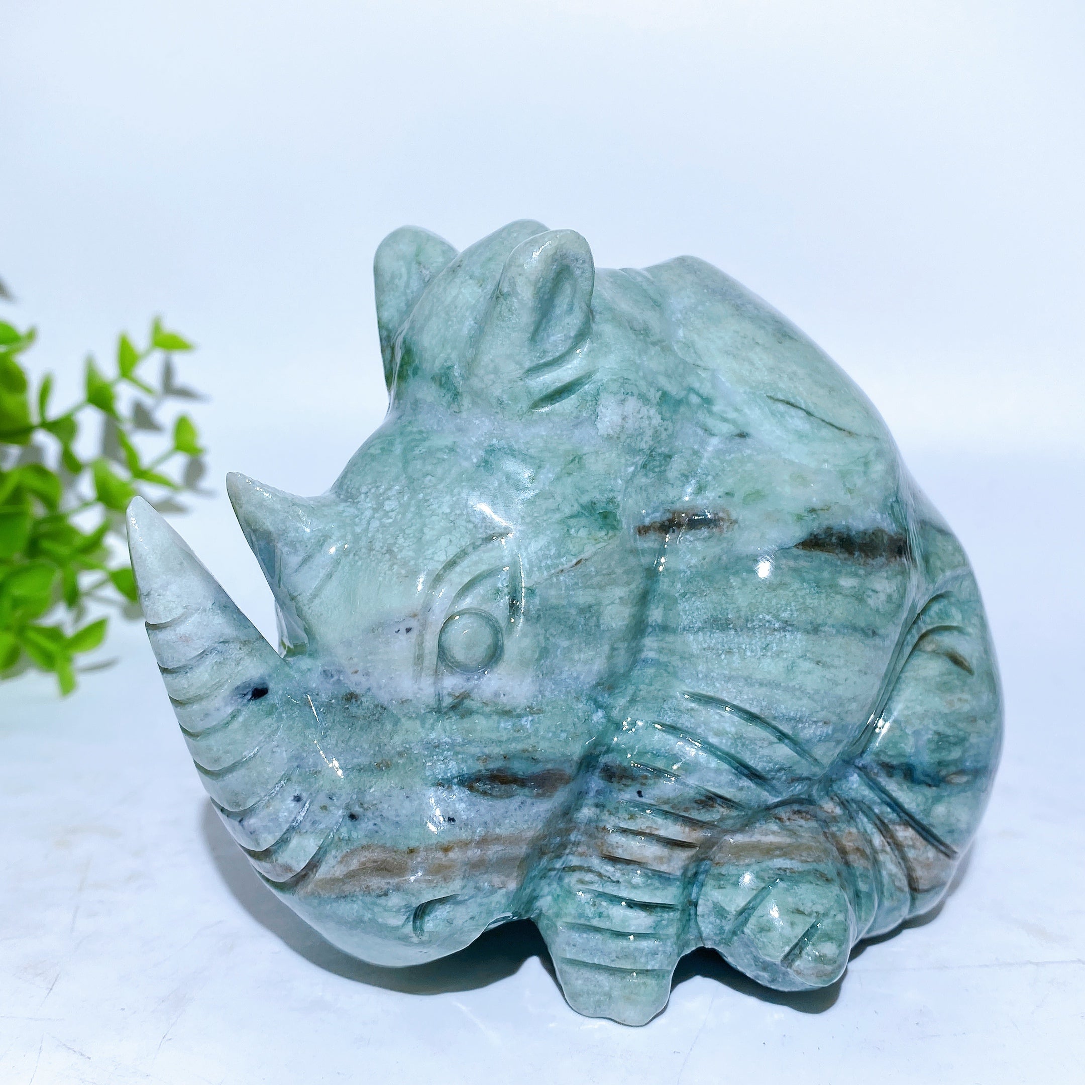4.5 Inch Jade Rhinoceros Figurine for Spiritual Healing