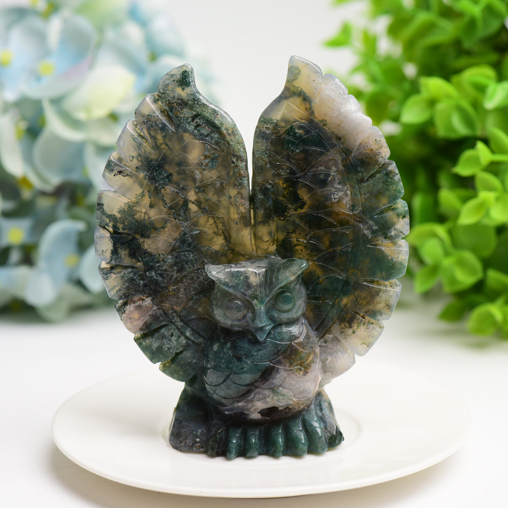4.5" Ocean Jasper & Moss Agate Healing Owl Carving