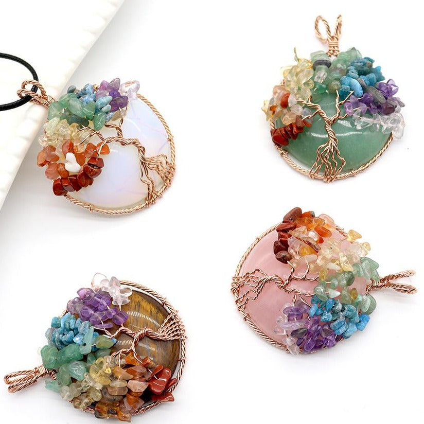 4.5cm Tree of Life Pendant with Chakra Quartz Chips