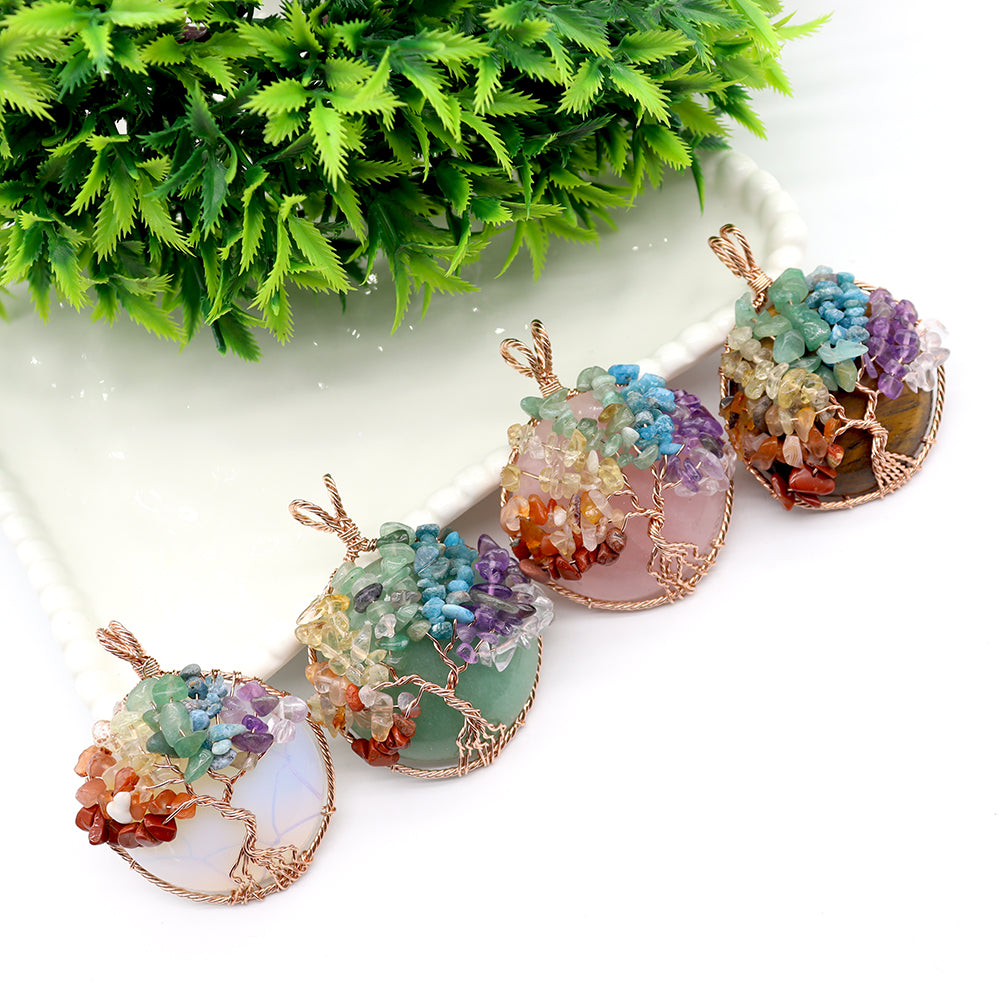 4.5cm Tree of Life Pendant with Chakra Quartz Chips