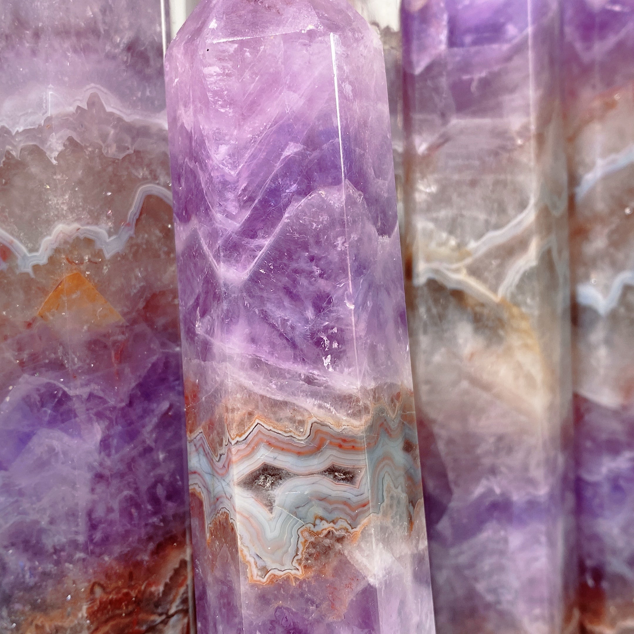 4-6 Inch Amethyst Agate Healing Crystal Tower