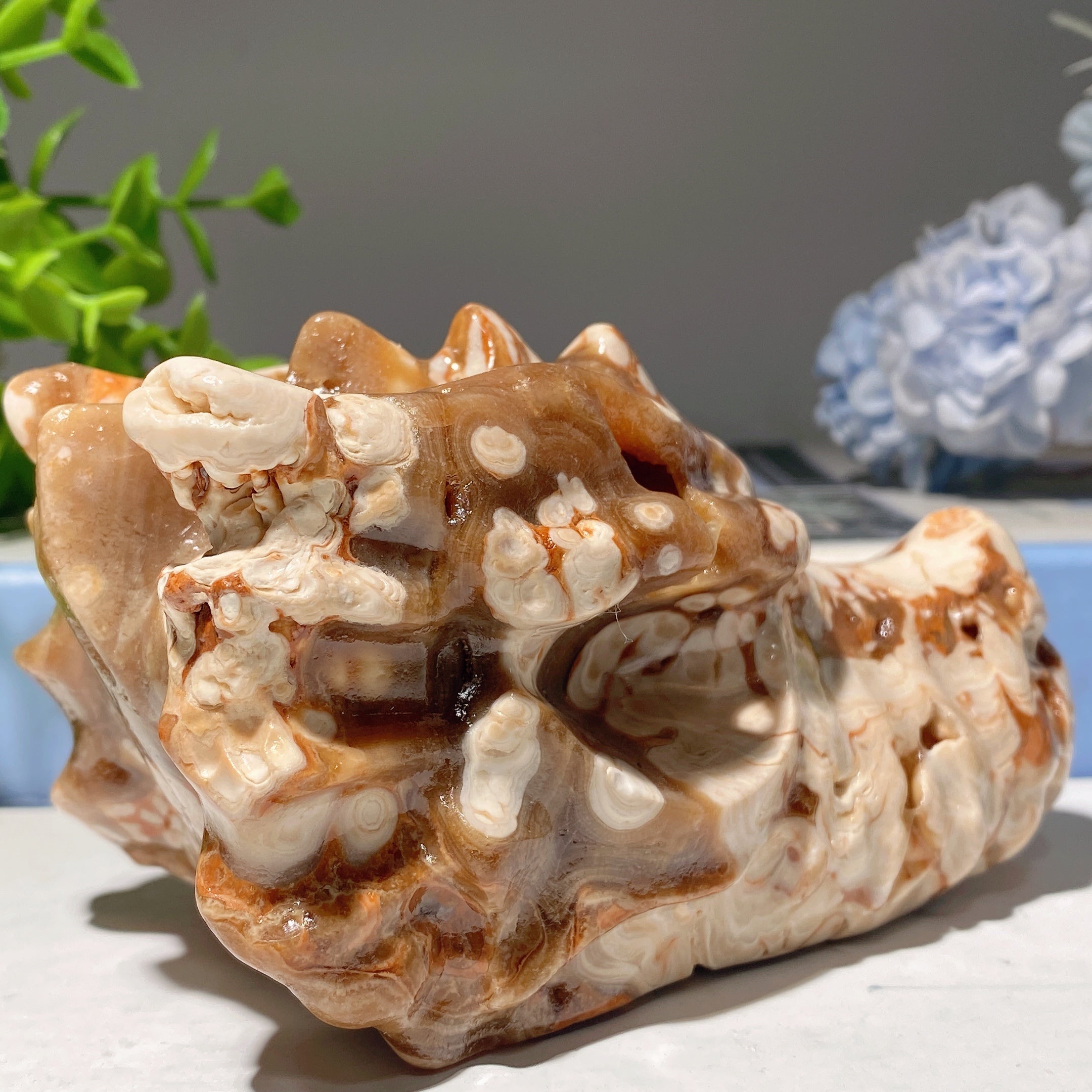 4.6-inch Chocolate Calcite Crystal Dragon Head Carving