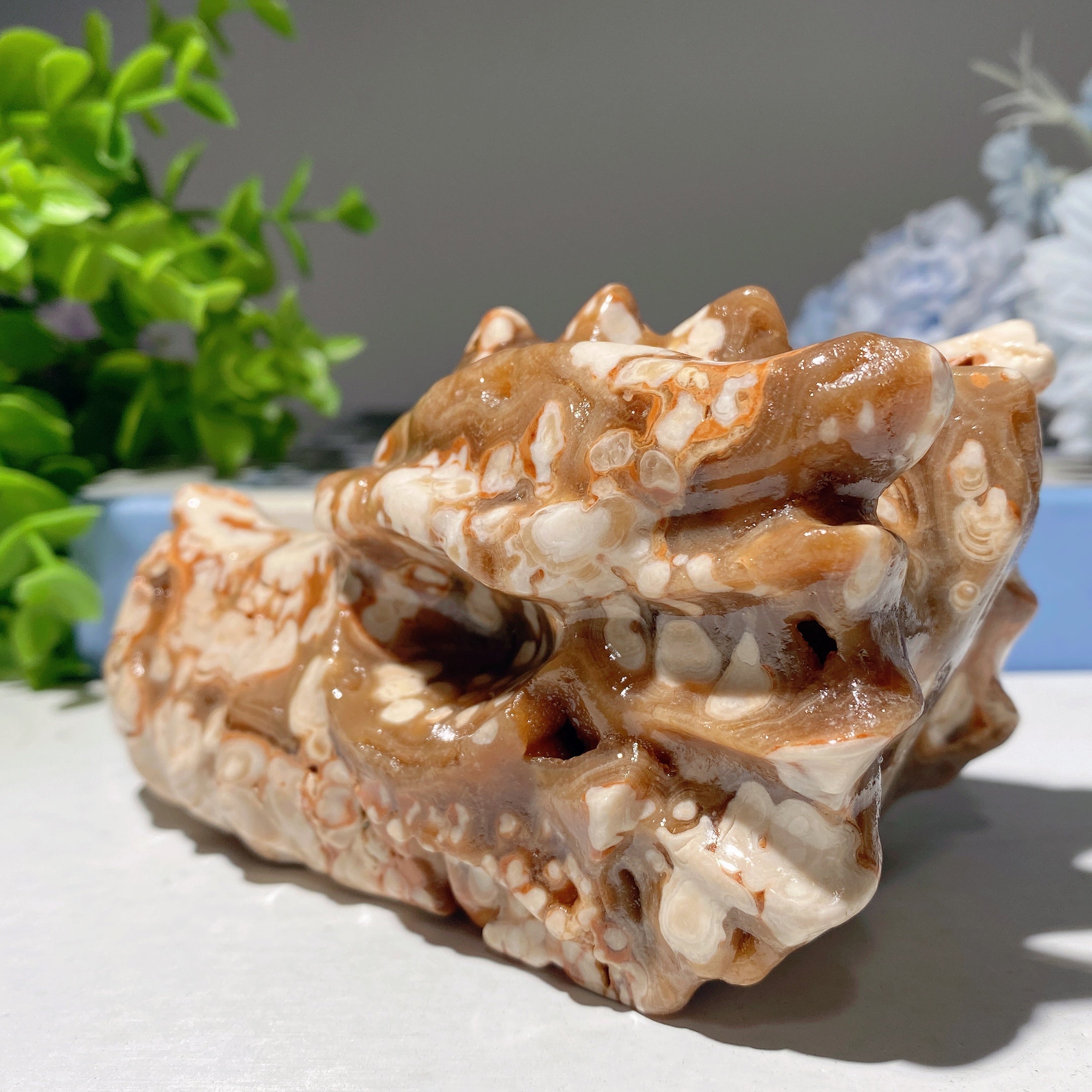 4.6-inch Chocolate Calcite Crystal Dragon Head Carving