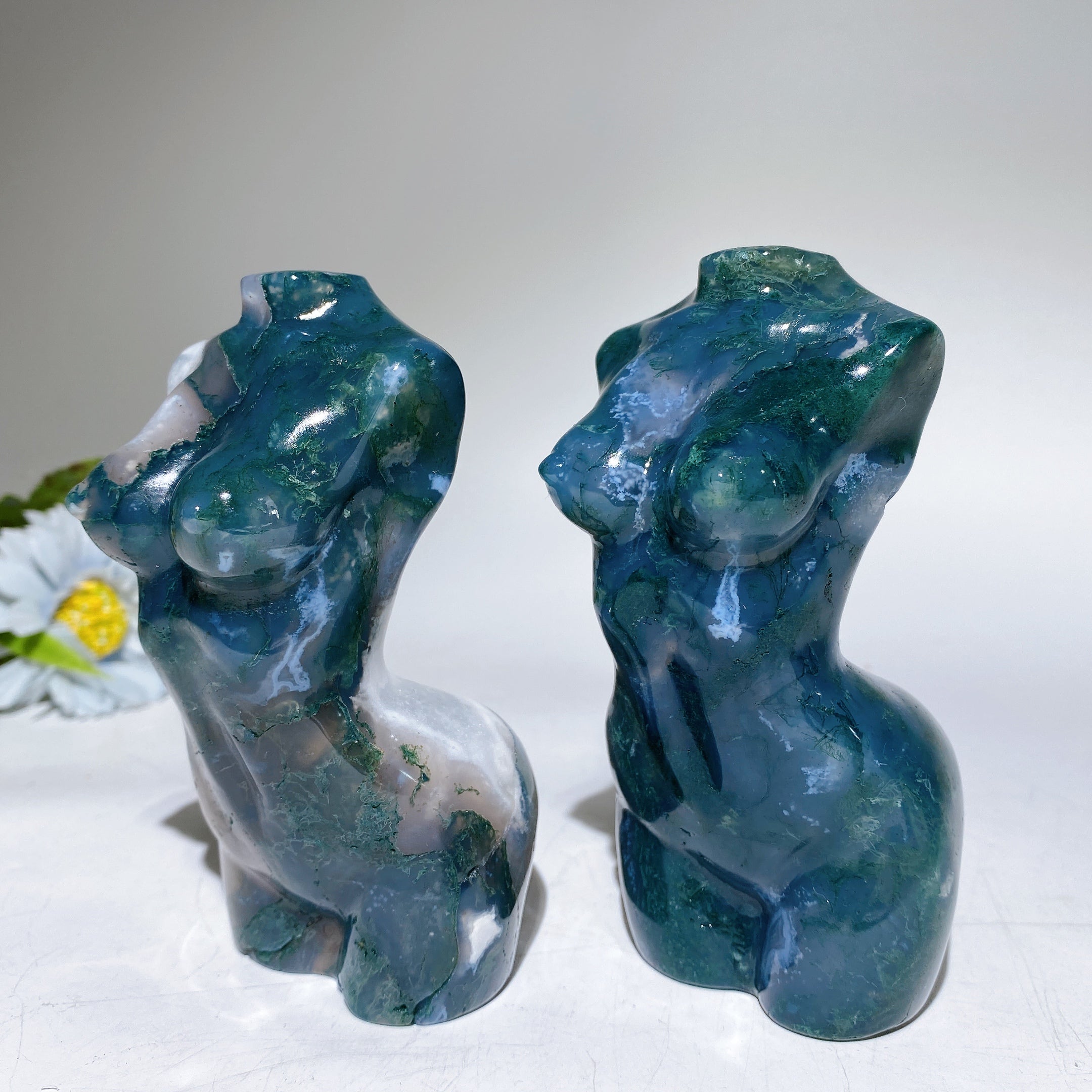 4.6-inch Moss Agate Crystal Figurine Carving for Healing