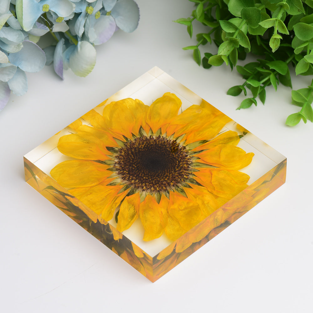 4.6-inch Resin Square with Sunflower - Spiritual Home Accent