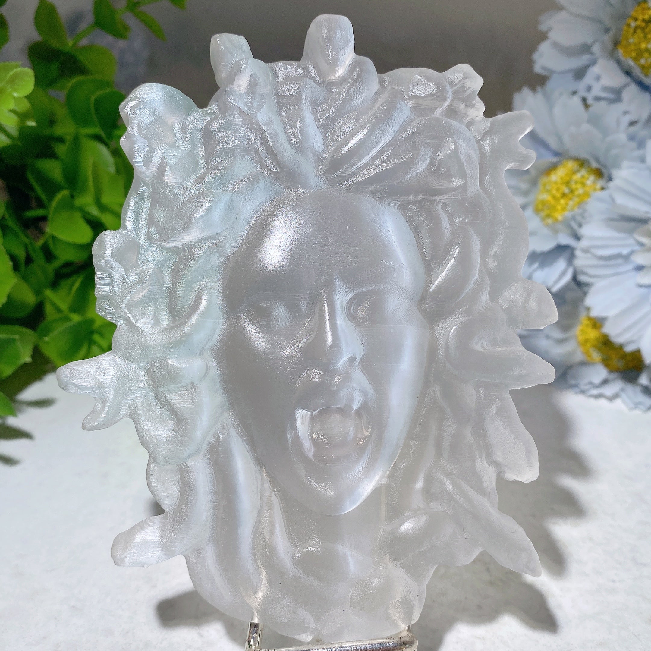 4.6-inch Selenite Medusa Crystal Figurine Carving