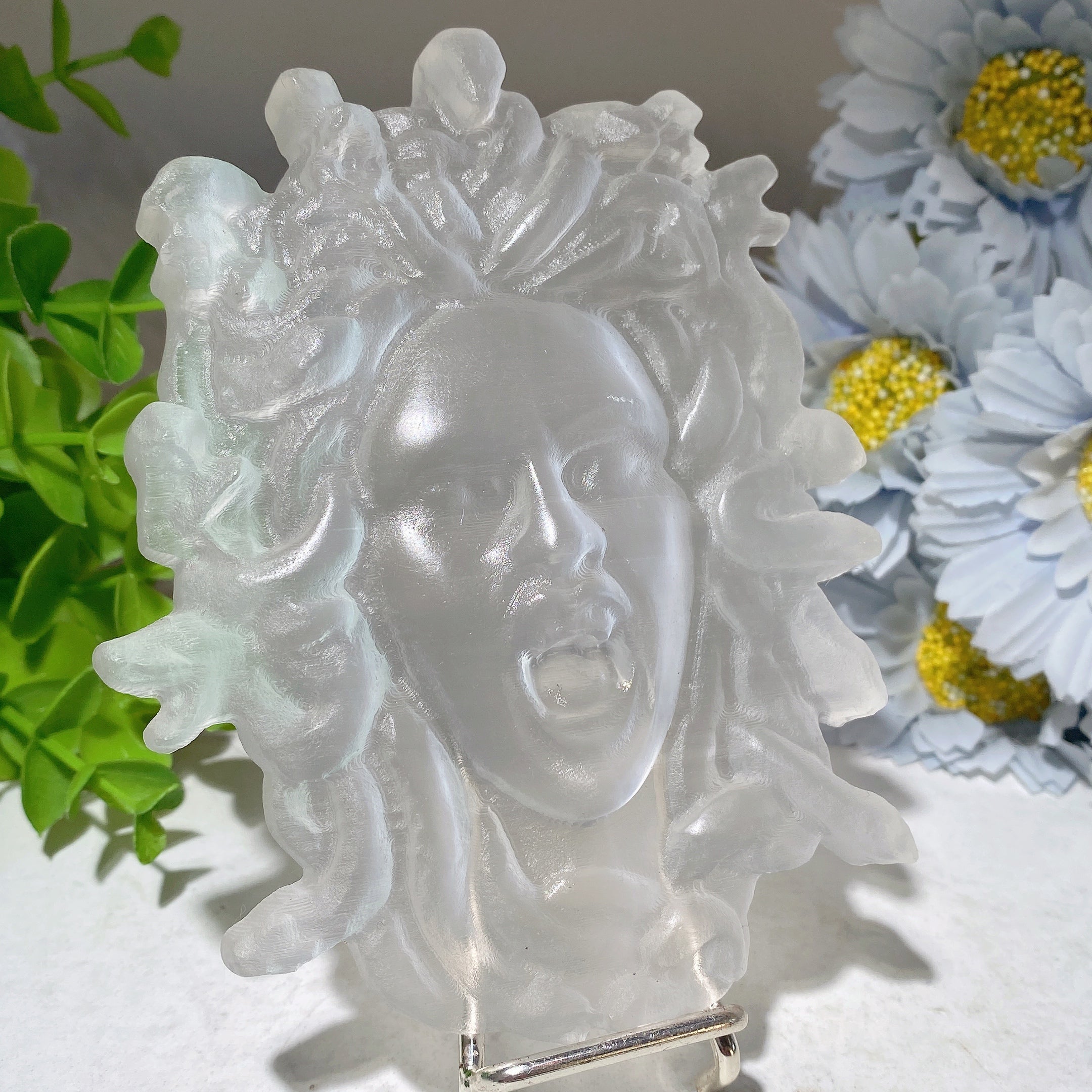 4.6-inch Selenite Medusa Crystal Figurine Carving
