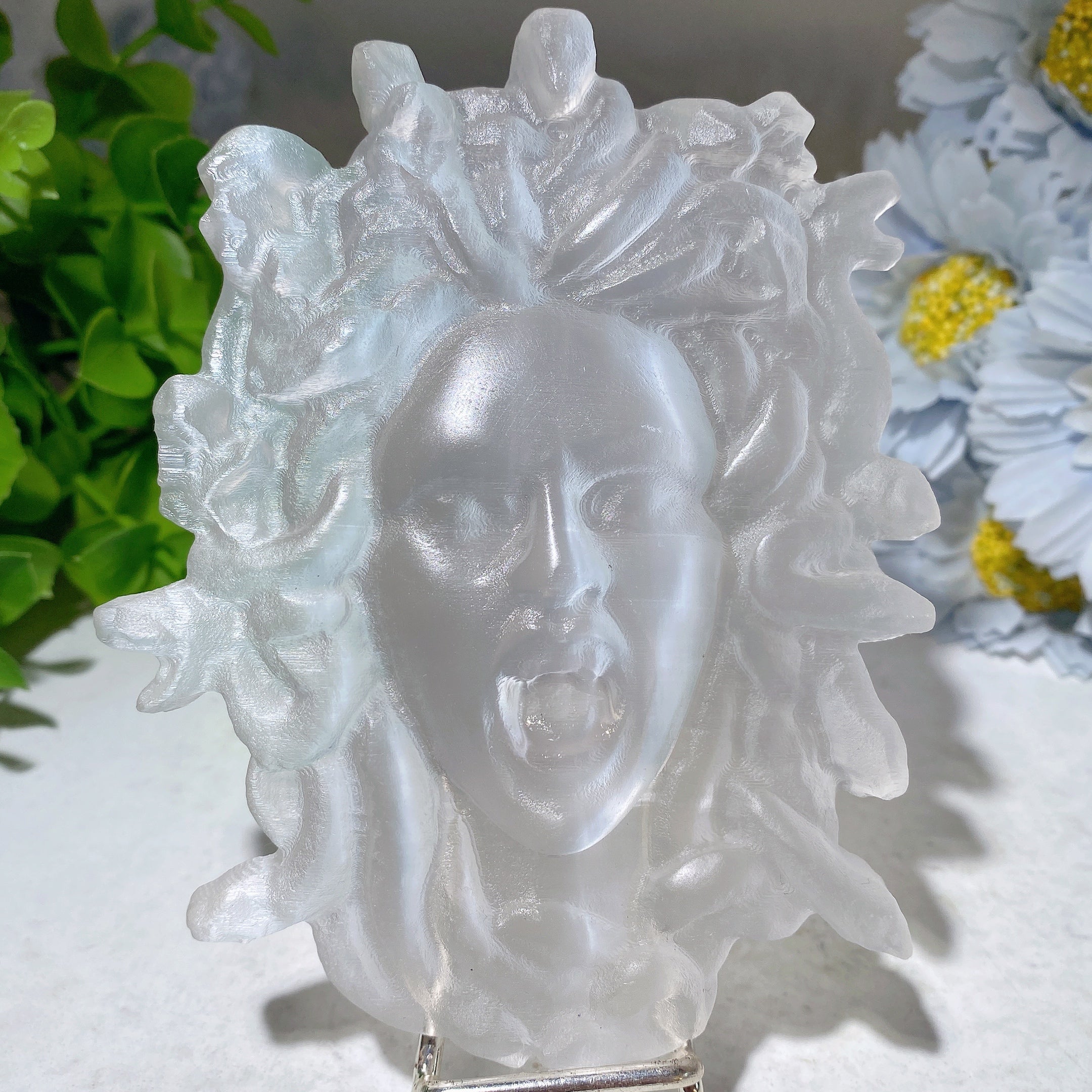 4.6-inch Selenite Medusa Crystal Figurine Carving