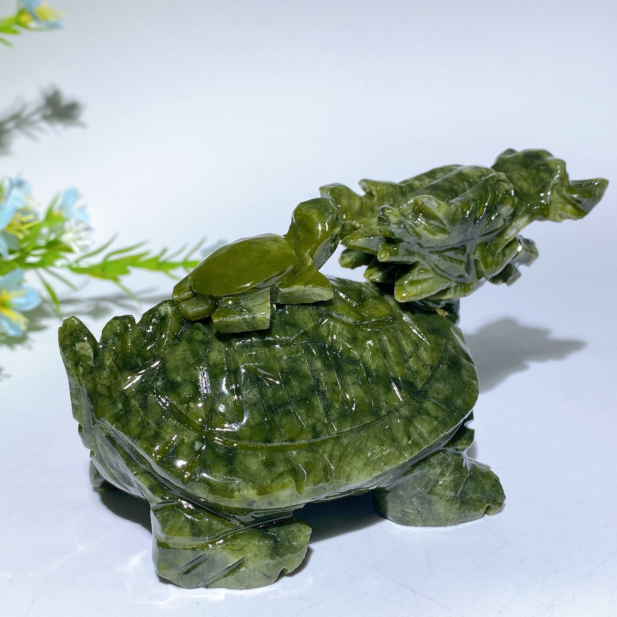 4.6 Inch Serpentine Dragon Turtle Crystal Carving