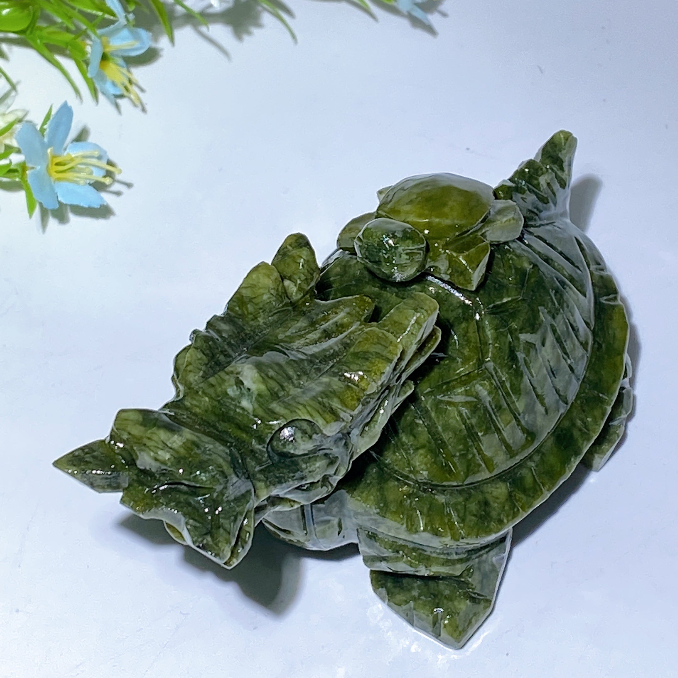 4.6 Inch Serpentine Dragon Turtle Crystal Carving