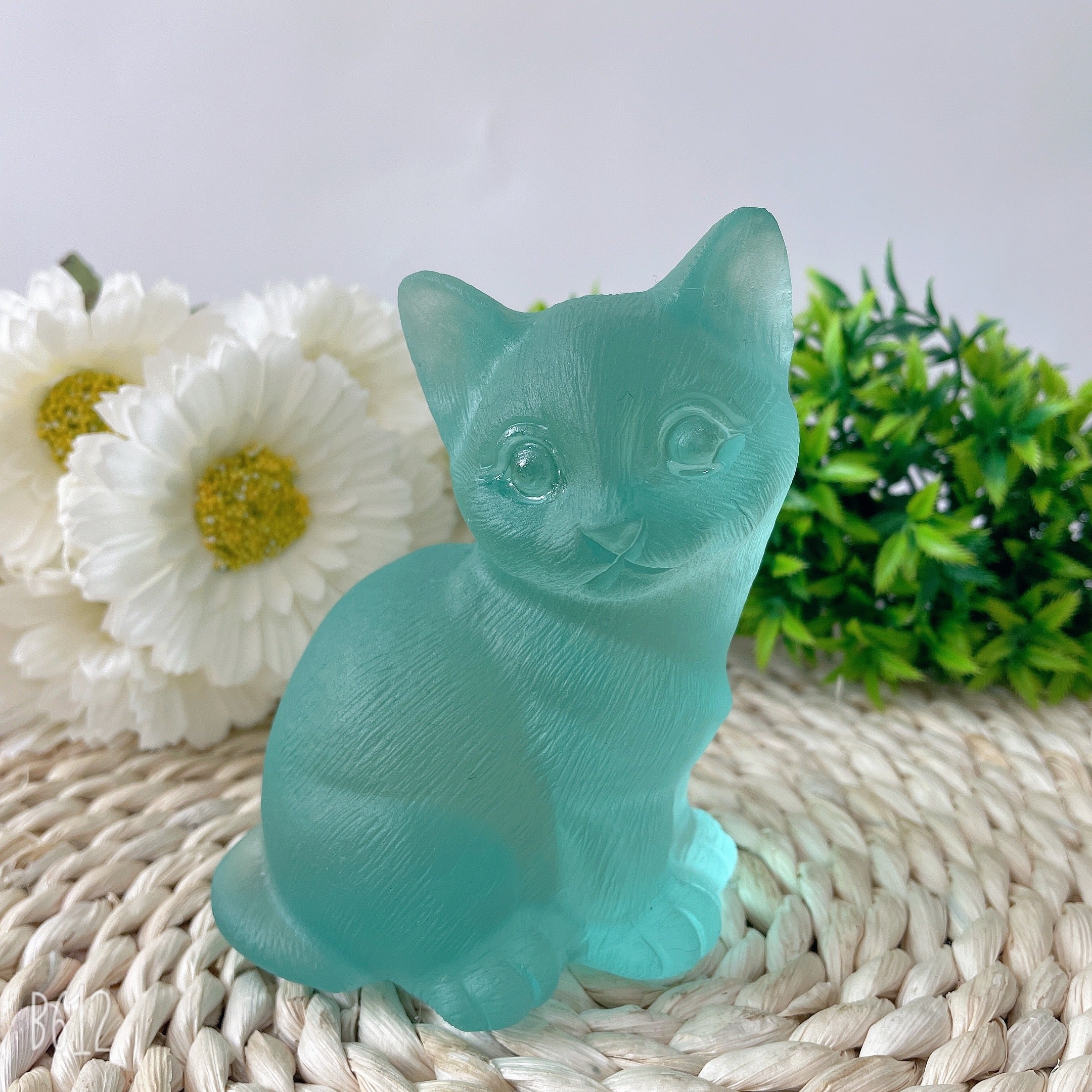 4.7 Inch Aqua Blue Glass Crystal Cat Figurine