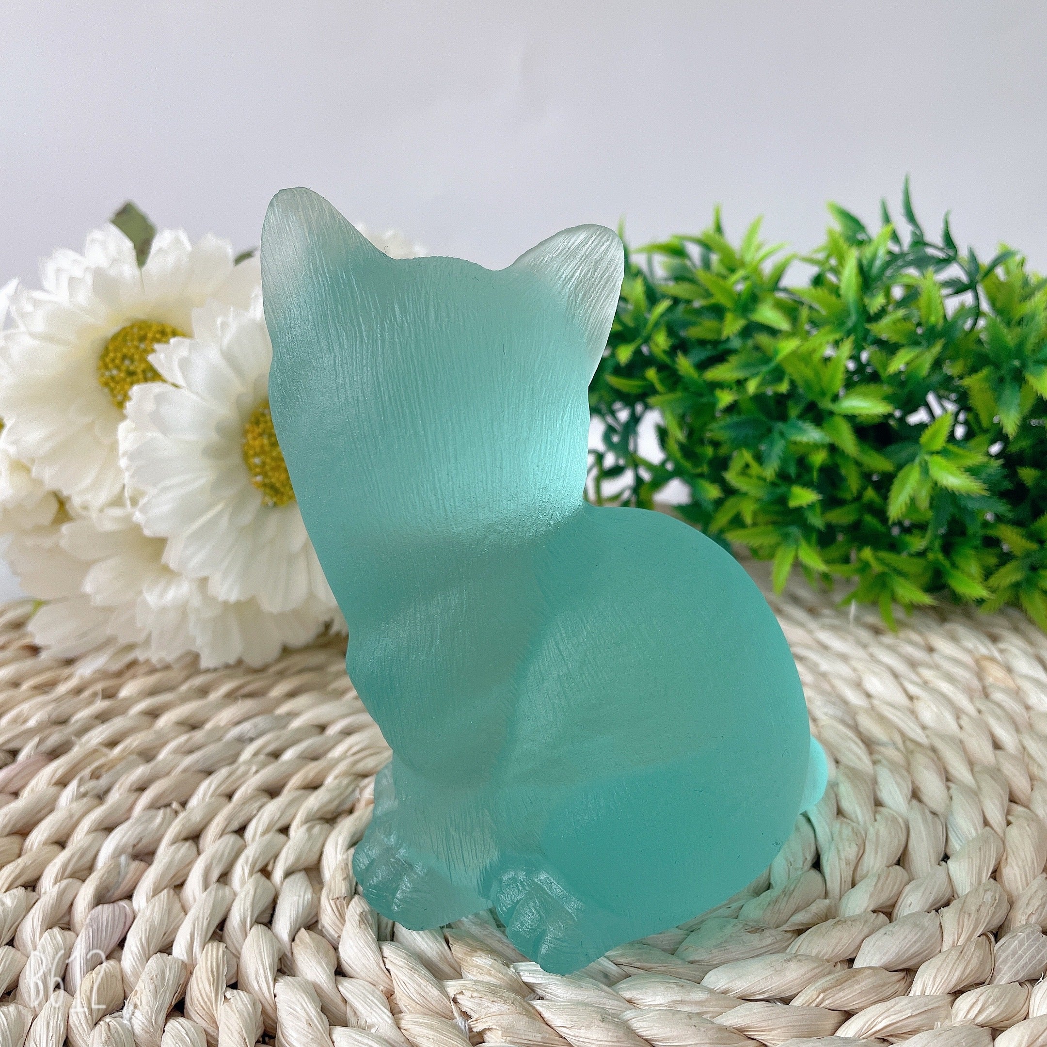 4.7 Inch Aqua Blue Glass Crystal Cat Figurine