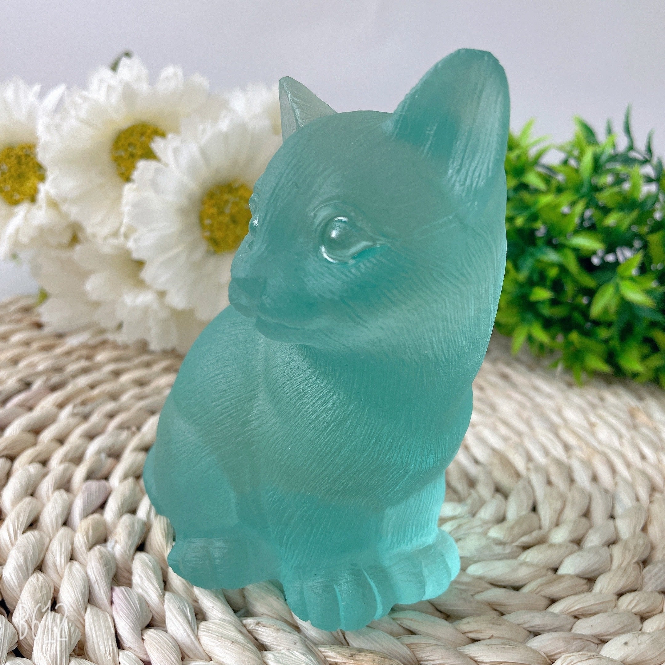 4.7 Inch Aqua Blue Glass Crystal Cat Figurine
