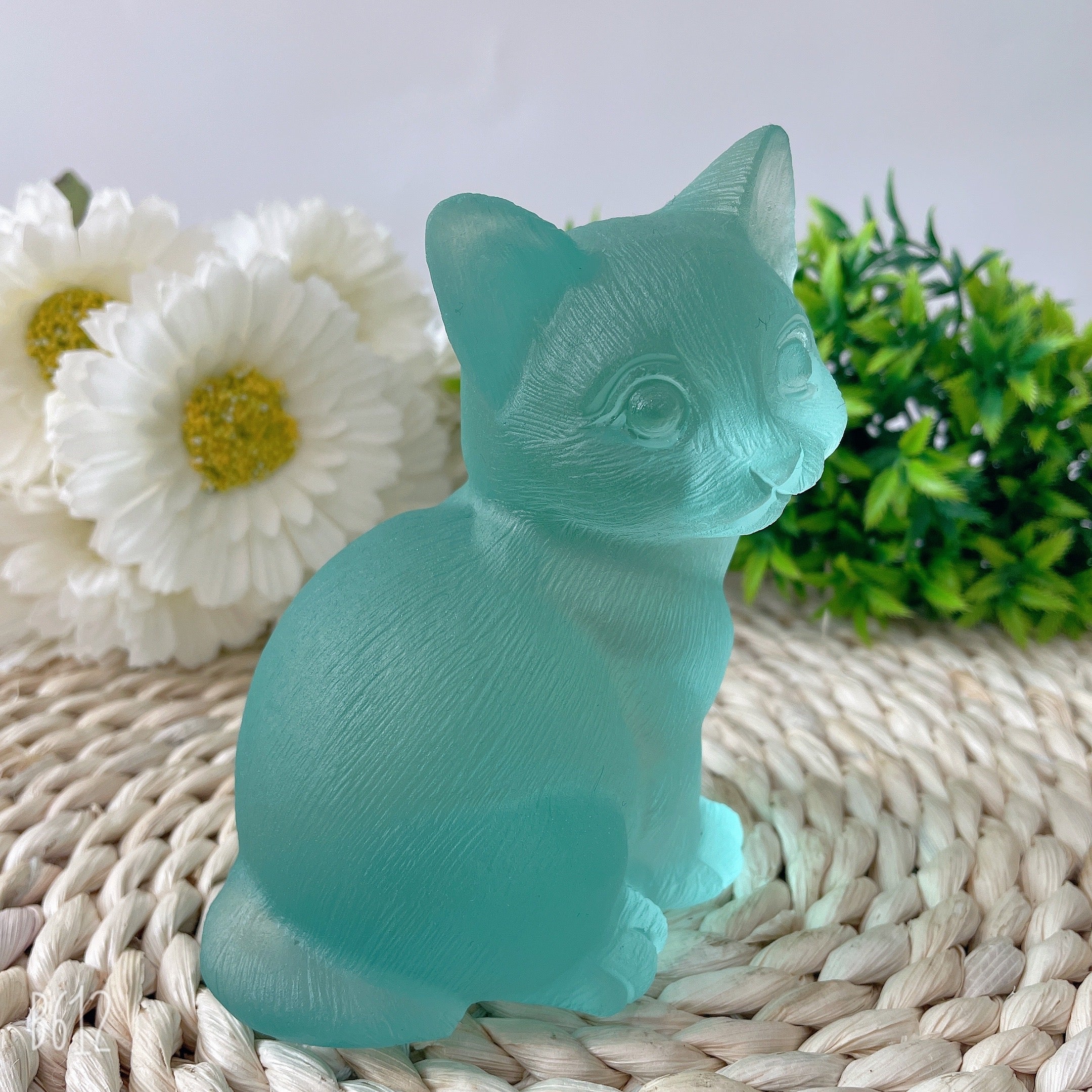 4.7 Inch Aqua Blue Glass Crystal Cat Figurine