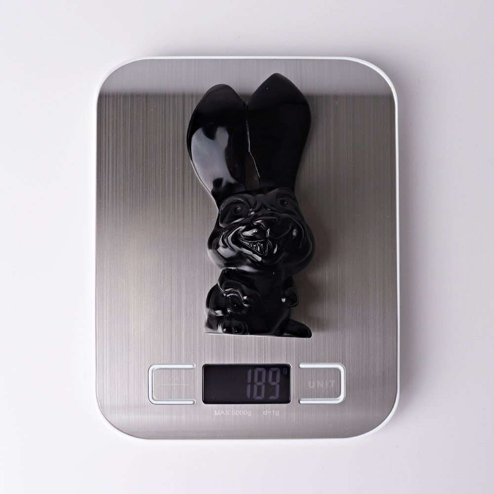 4.7 inch Black Obsidian Big Ears Rabbit Crystal Carving