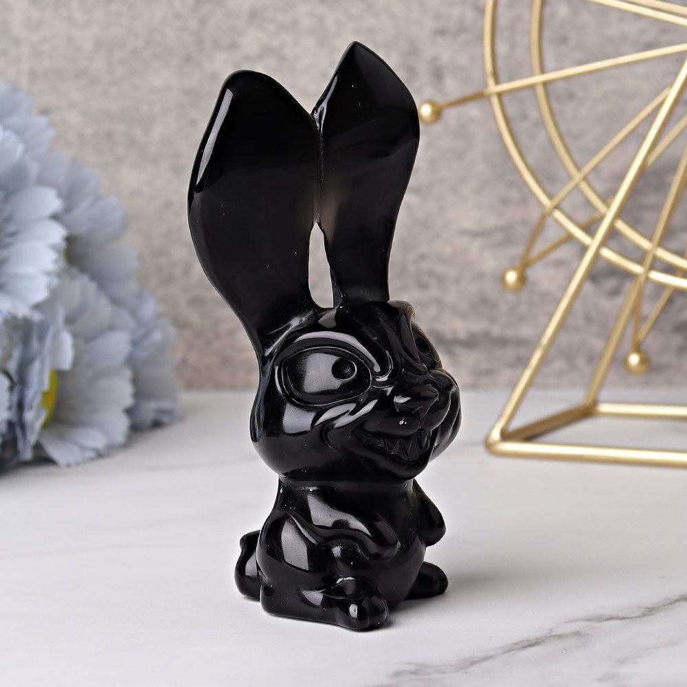 4.7 inch Black Obsidian Big Ears Rabbit Crystal Carving