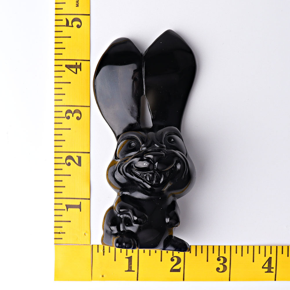4.7 inch Black Obsidian Big Ears Rabbit Crystal Carving