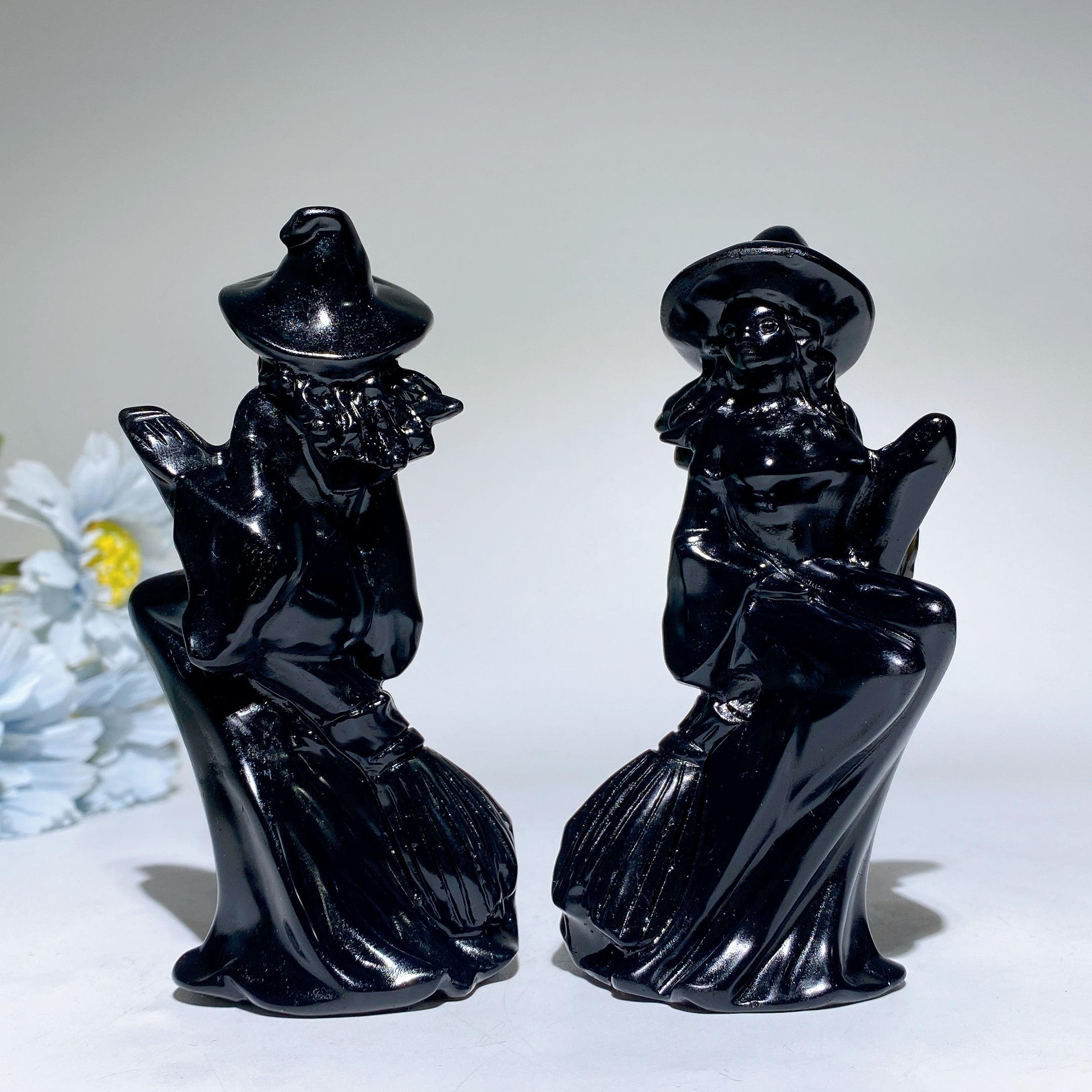 4.7 inch Black Obsidian Crystal Witch Figurine Healing Carving