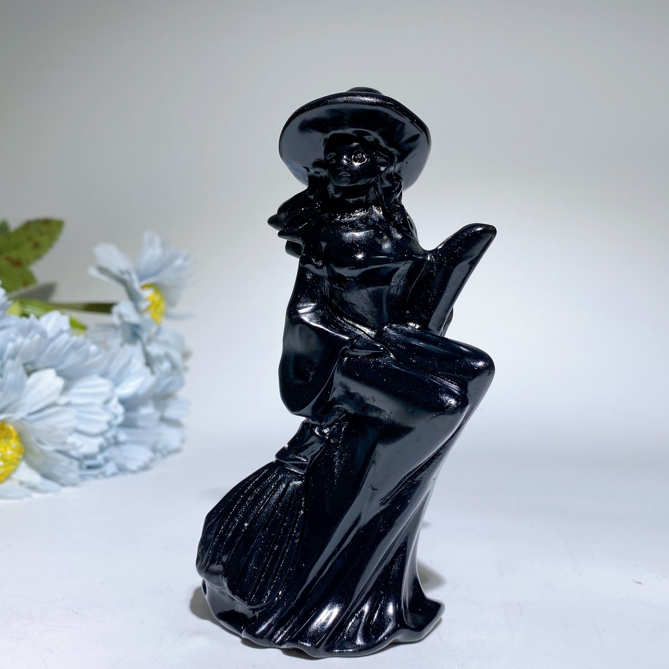 4.7 inch Black Obsidian Crystal Witch Figurine Healing Carving