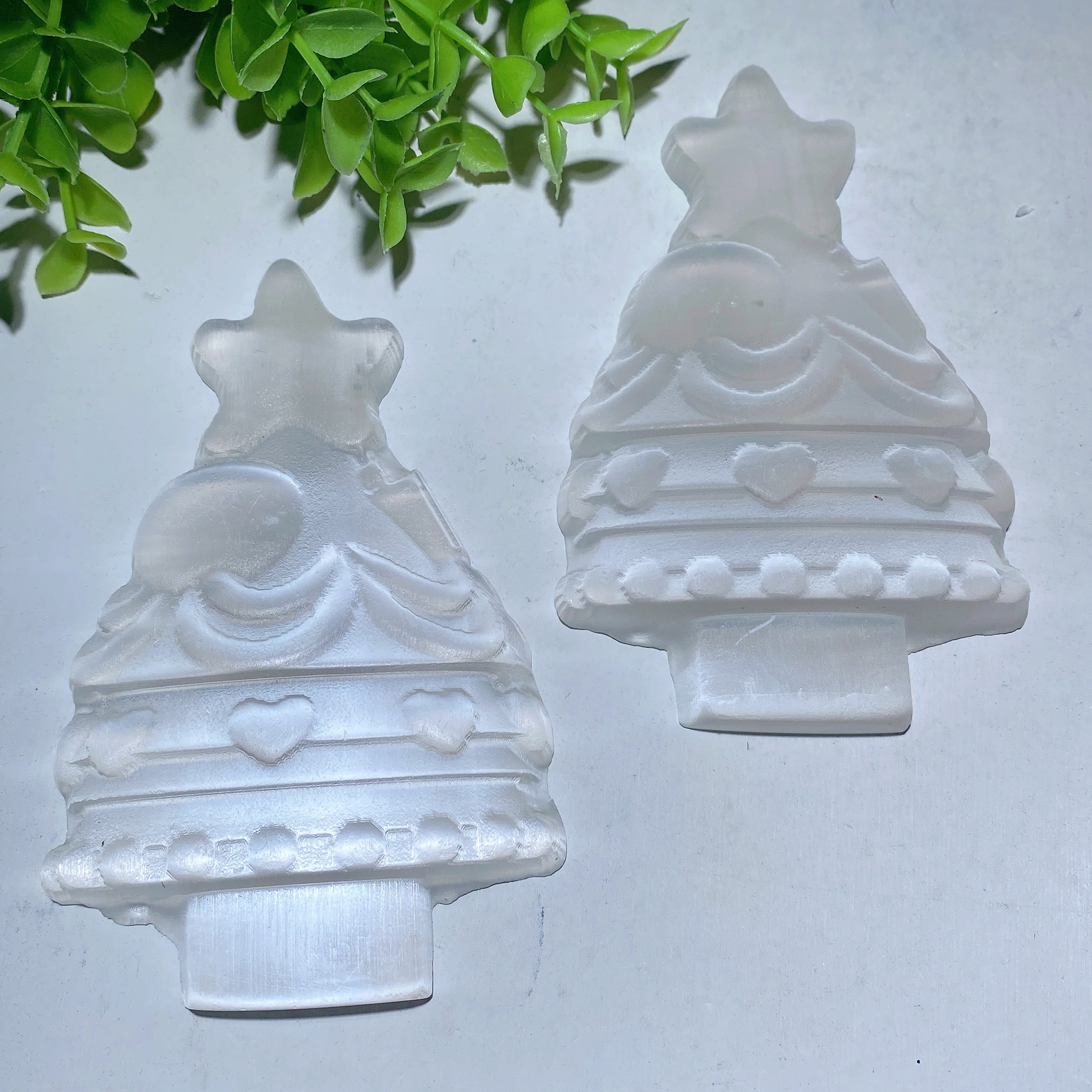 4.7 Inch Selenite Crystal Christmas Tree Carving