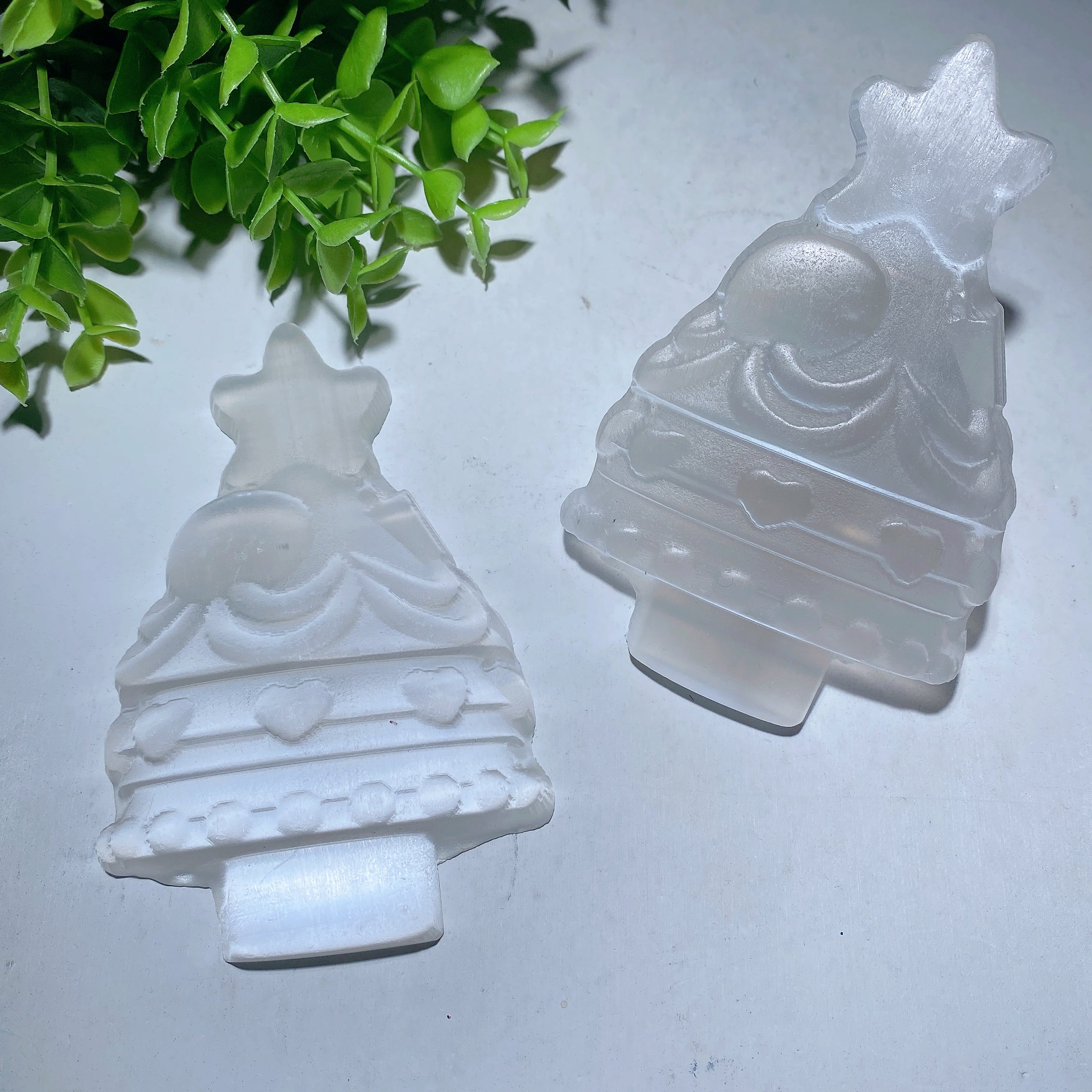 4.7 Inch Selenite Crystal Christmas Tree Carving