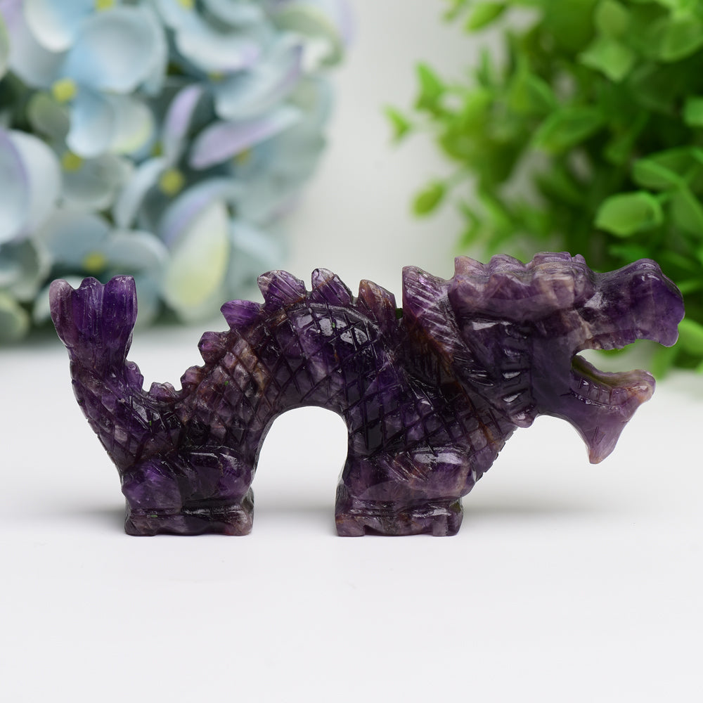 4.7in Dragon Crystal Animal Carving in Rose Quartz & Amethyst