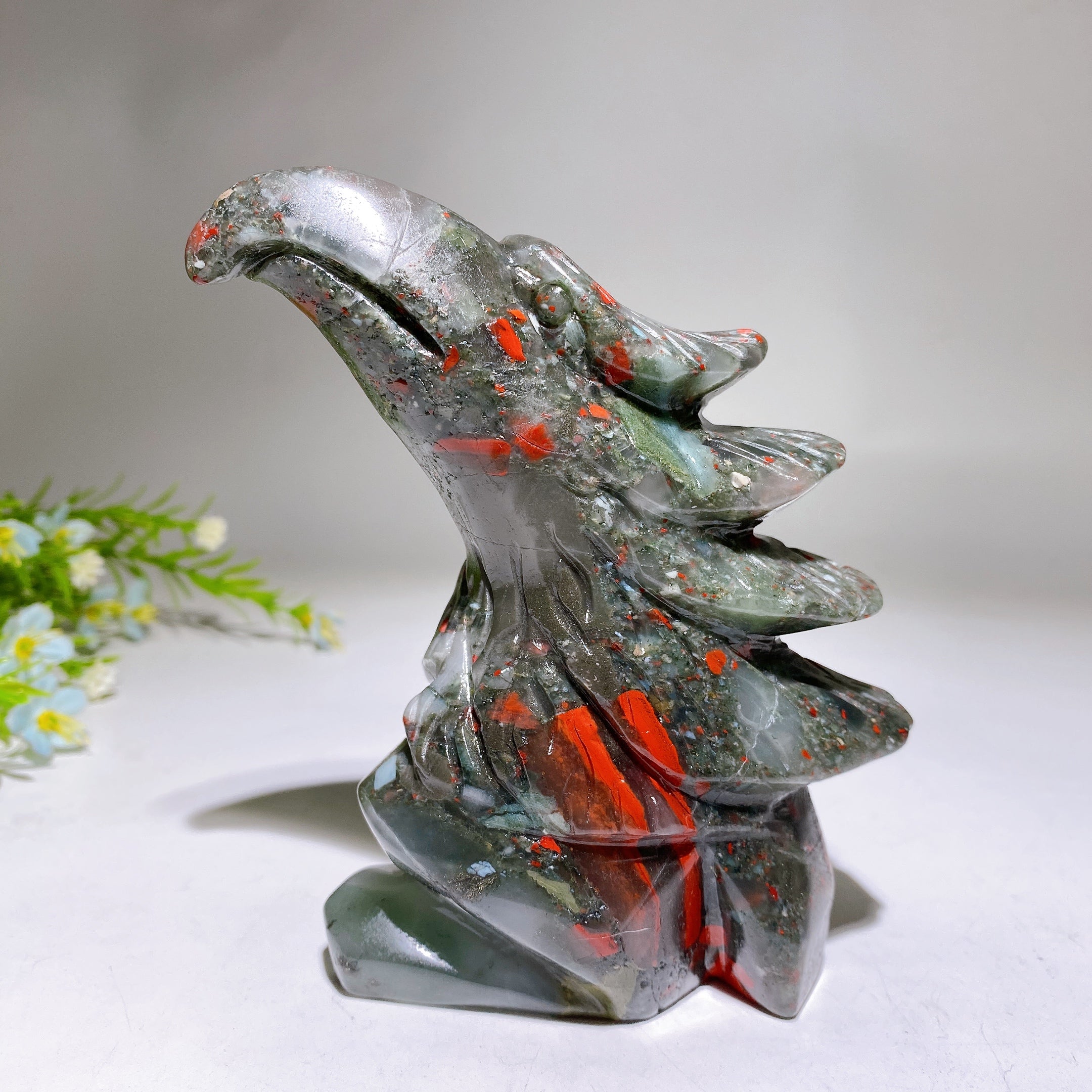 4.8" African Bloodstone Eagle Head Crystal Carving