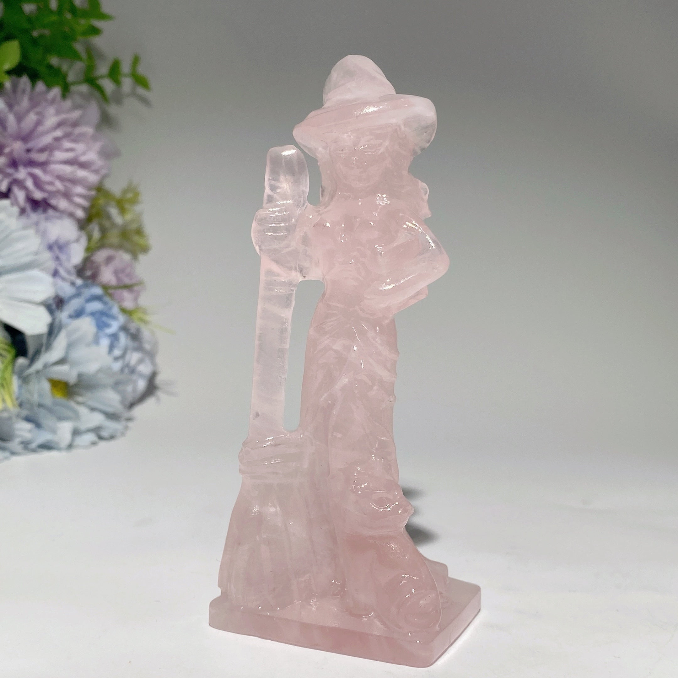 4.8 inch Mixed Crystal Witch with Cat and Broom Figurine