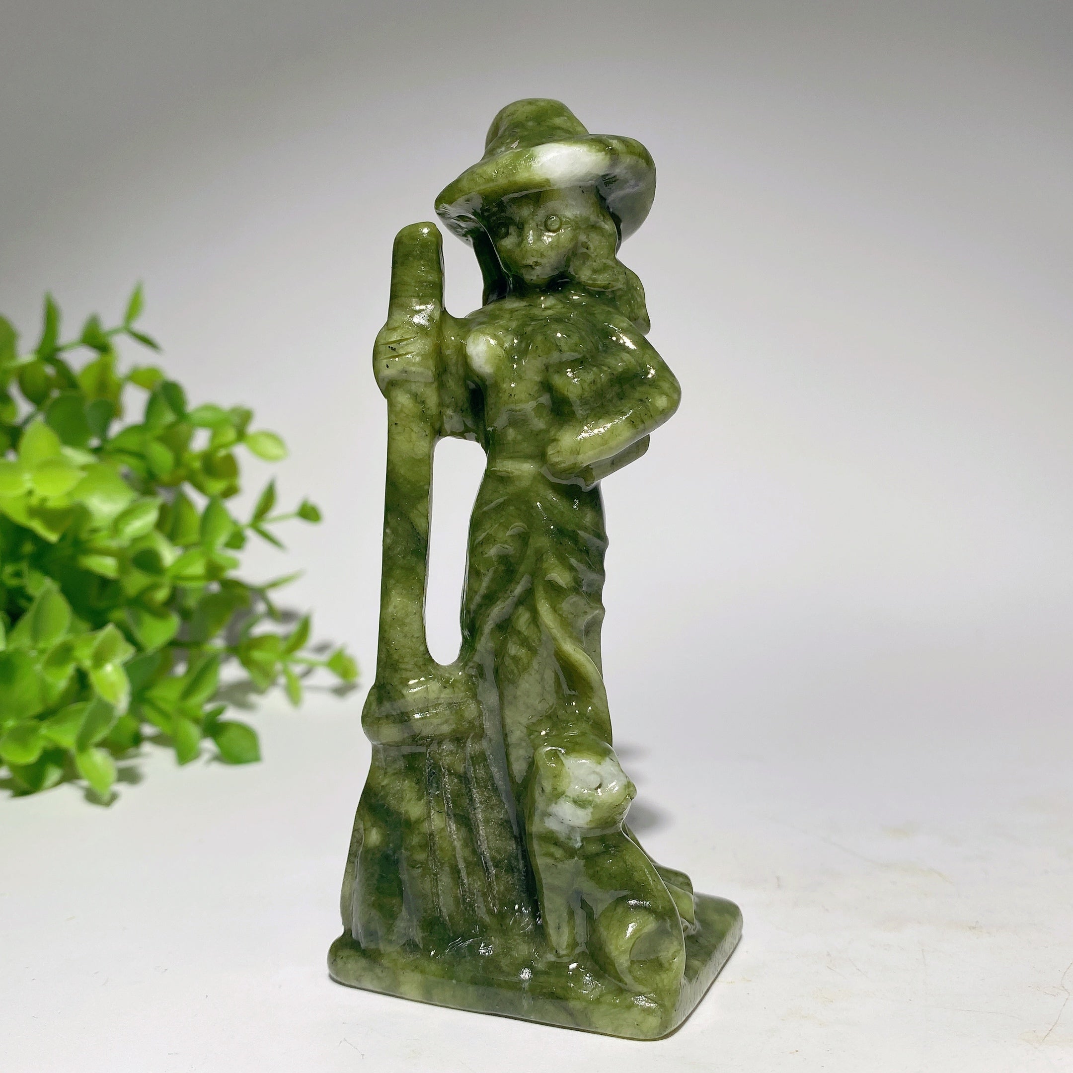 4.8 inch Mixed Crystal Witch with Cat and Broom Figurine