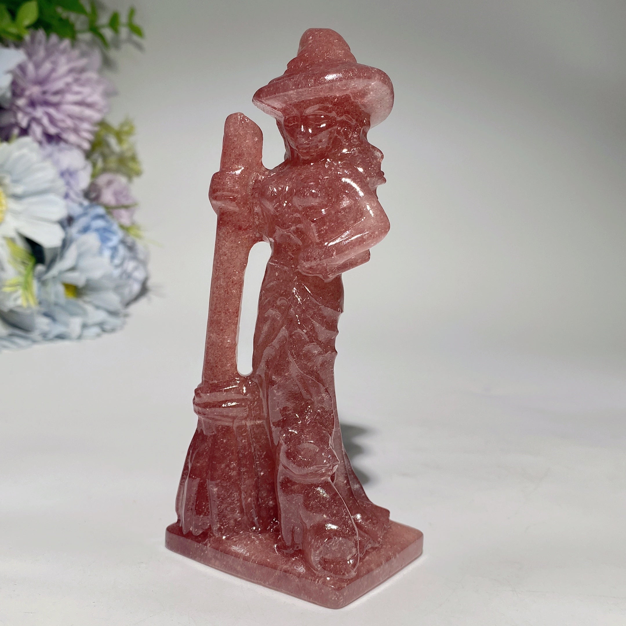 4.8 inch Mixed Crystal Witch with Cat and Broom Figurine
