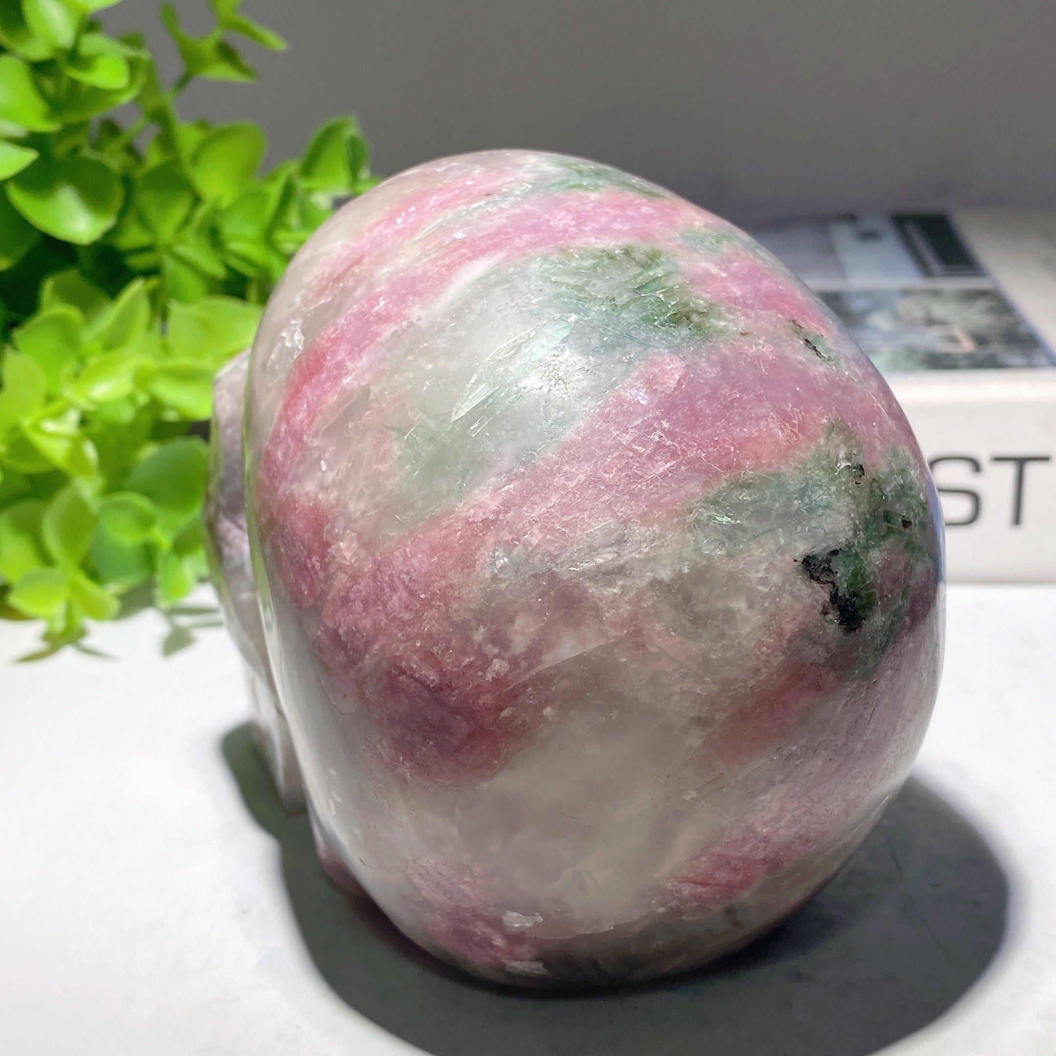 4.8 Inch Pink Green Tourmaline Crystal Skull Carving