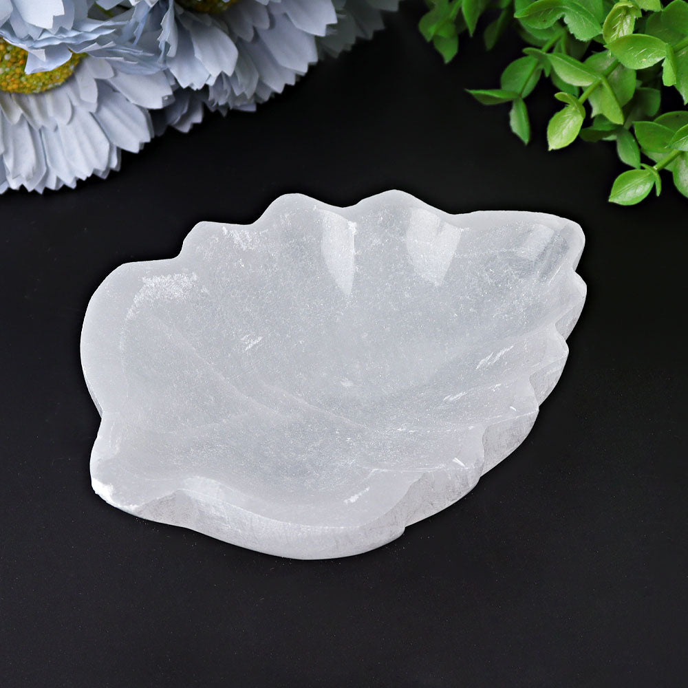 4.8 inch Selenite Leaf Bowl for Crystal Decor