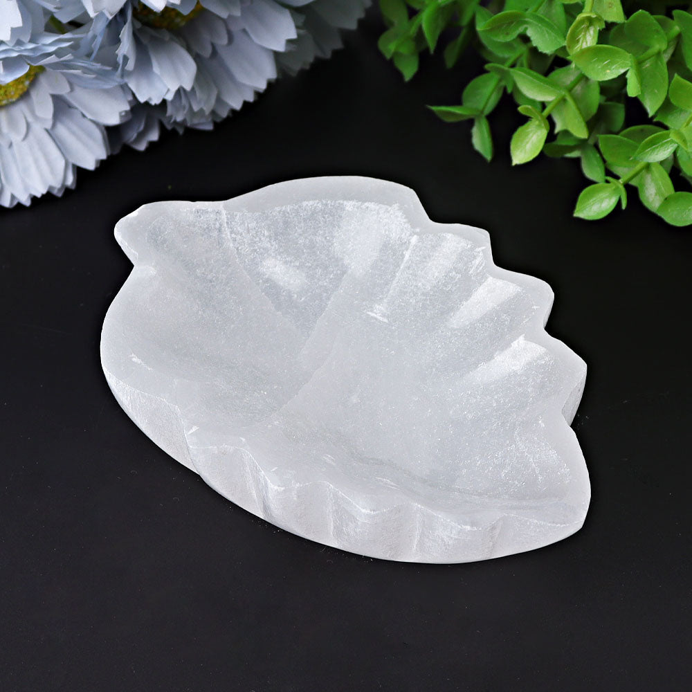 4.8 inch Selenite Leaf Bowl for Crystal Decor