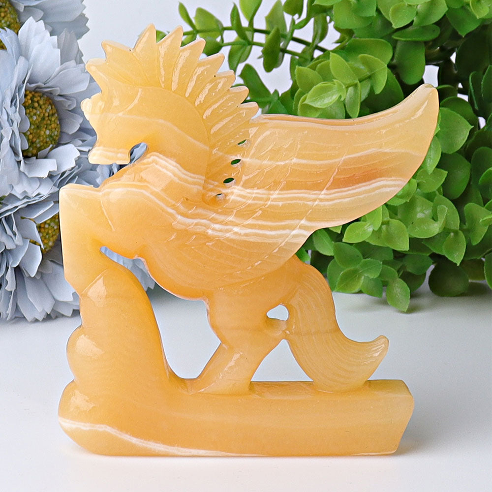 4.8" Yellow Calcite Unicorn Crystal Animal Carving