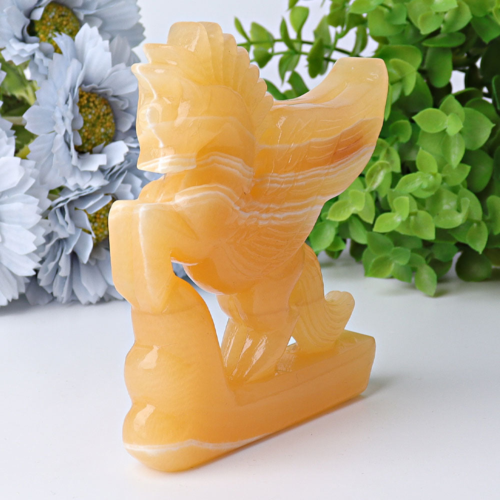 4.8" Yellow Calcite Unicorn Crystal Animal Carving