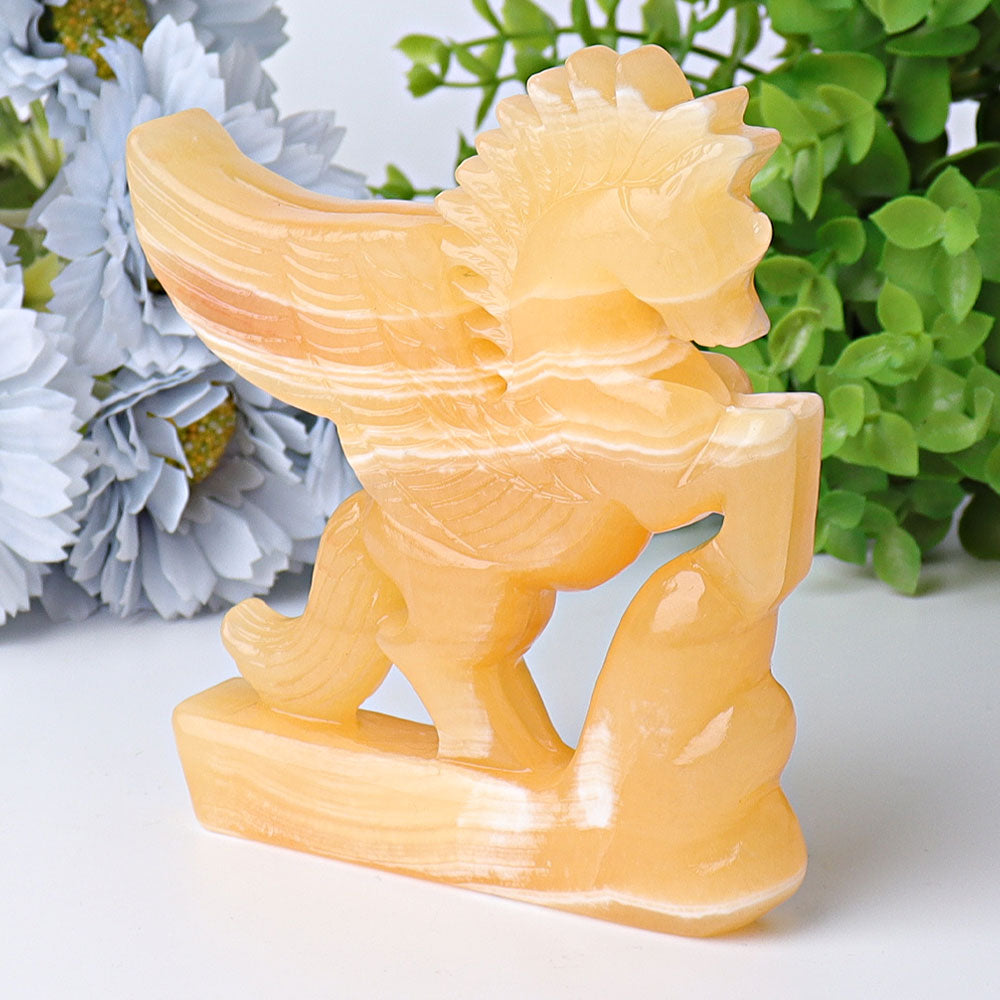 4.8" Yellow Calcite Unicorn Crystal Animal Carving