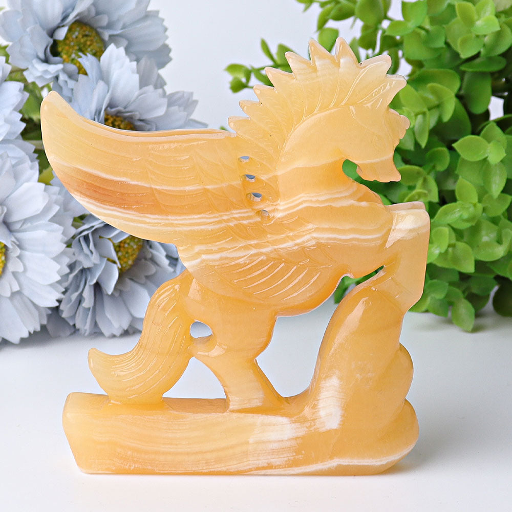 4.8" Yellow Calcite Unicorn Crystal Animal Carving