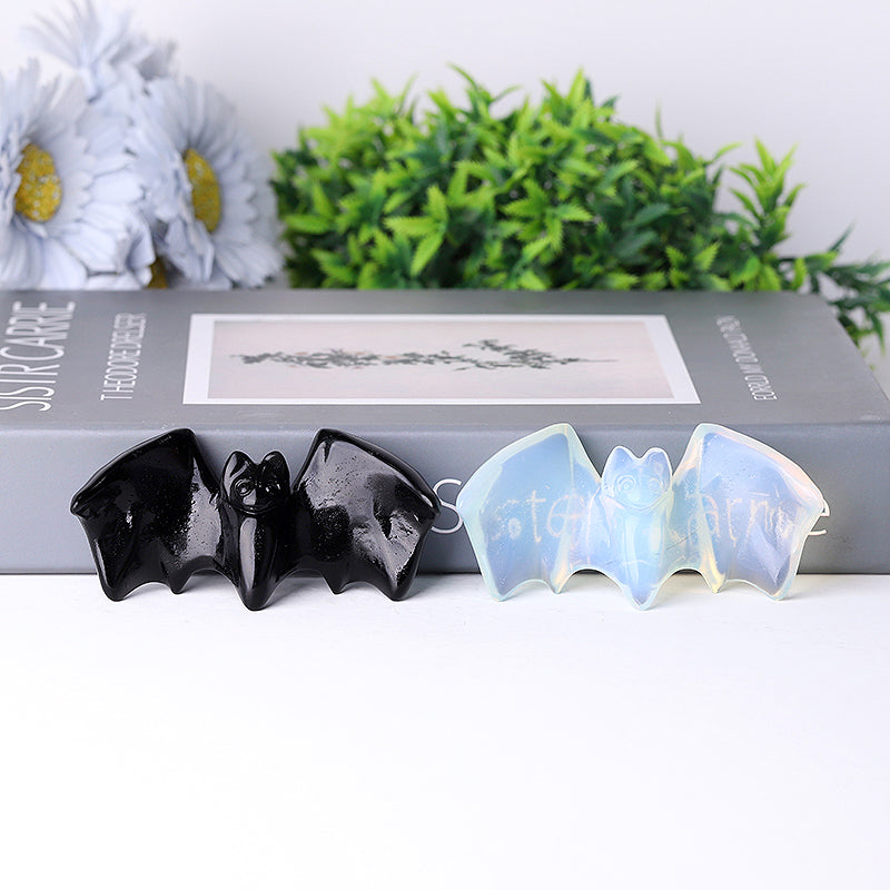 4 Inch Black Obsidian Crystal Bat Carving