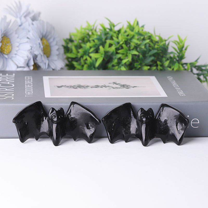 4 Inch Black Obsidian Crystal Bat Carving