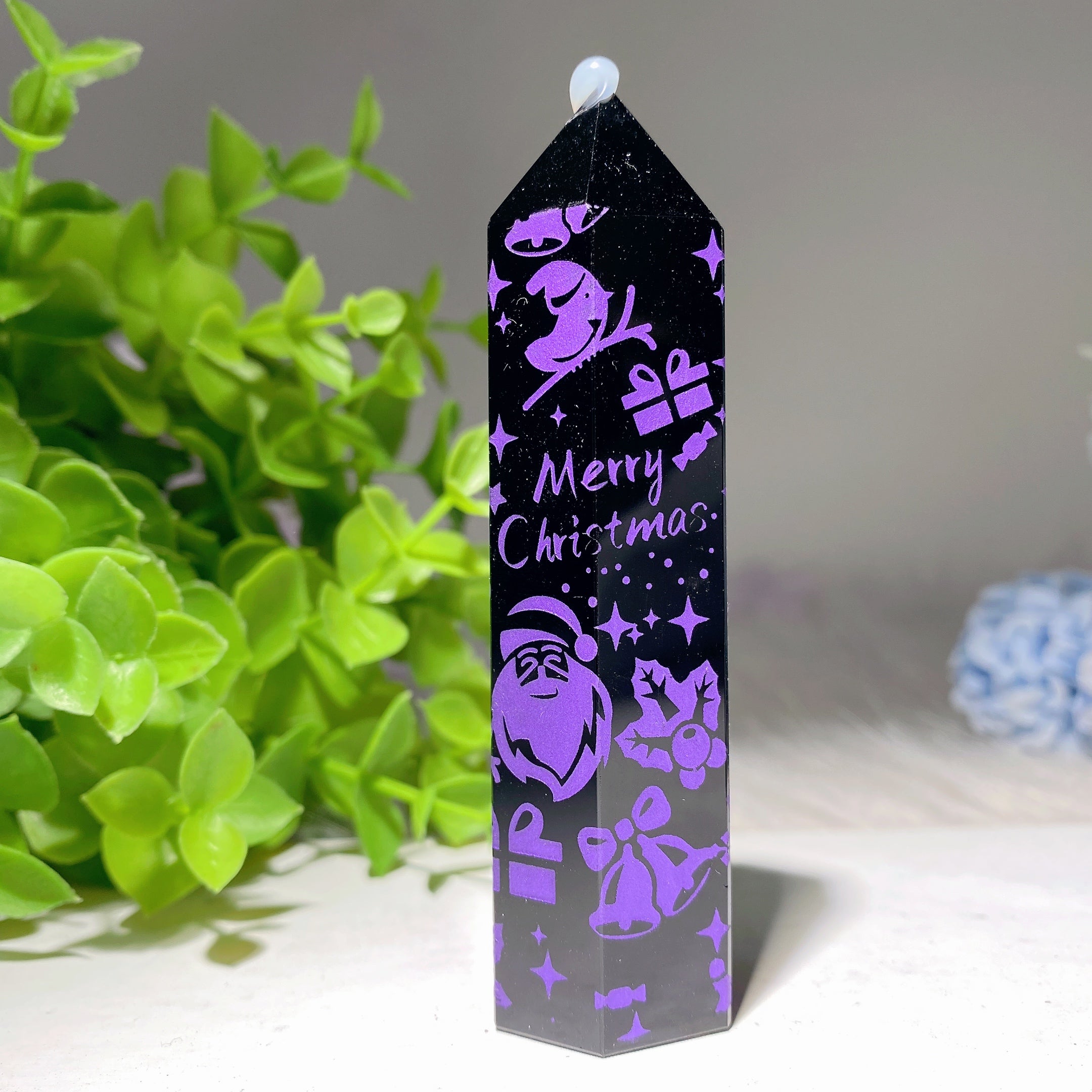 4-Inch Black Obsidian Crystal Point with Festive Prints
