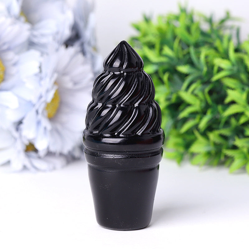 4 Inch Black Obsidian Ice Cream Crystal Figurine