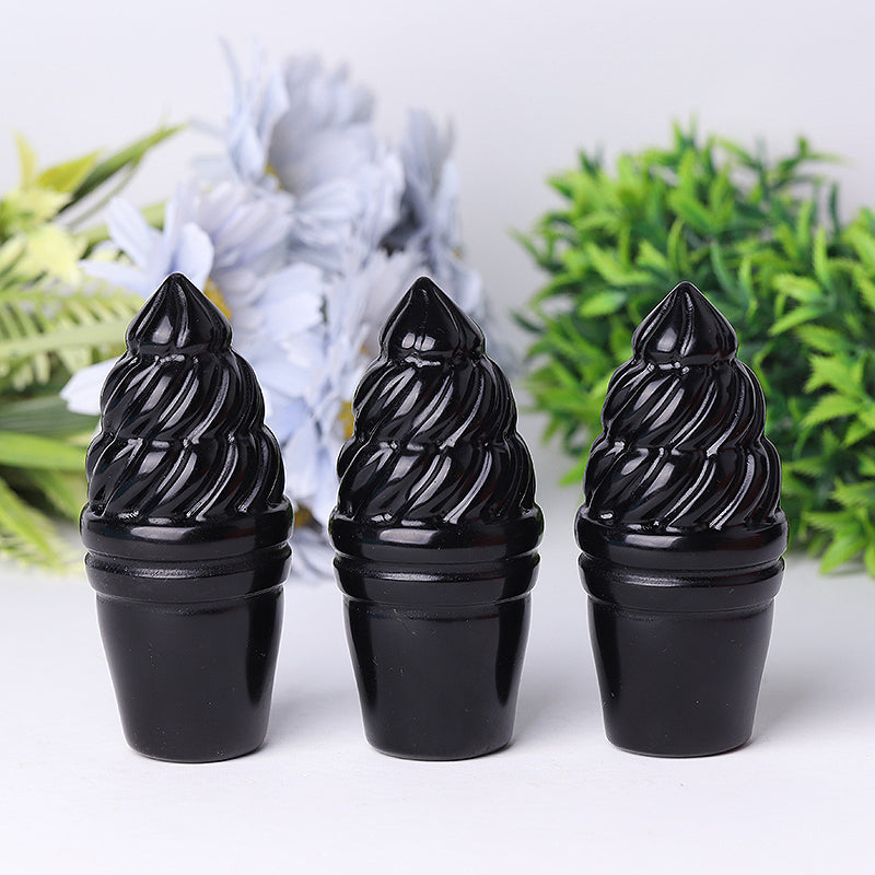 4 Inch Black Obsidian Ice Cream Crystal Figurine