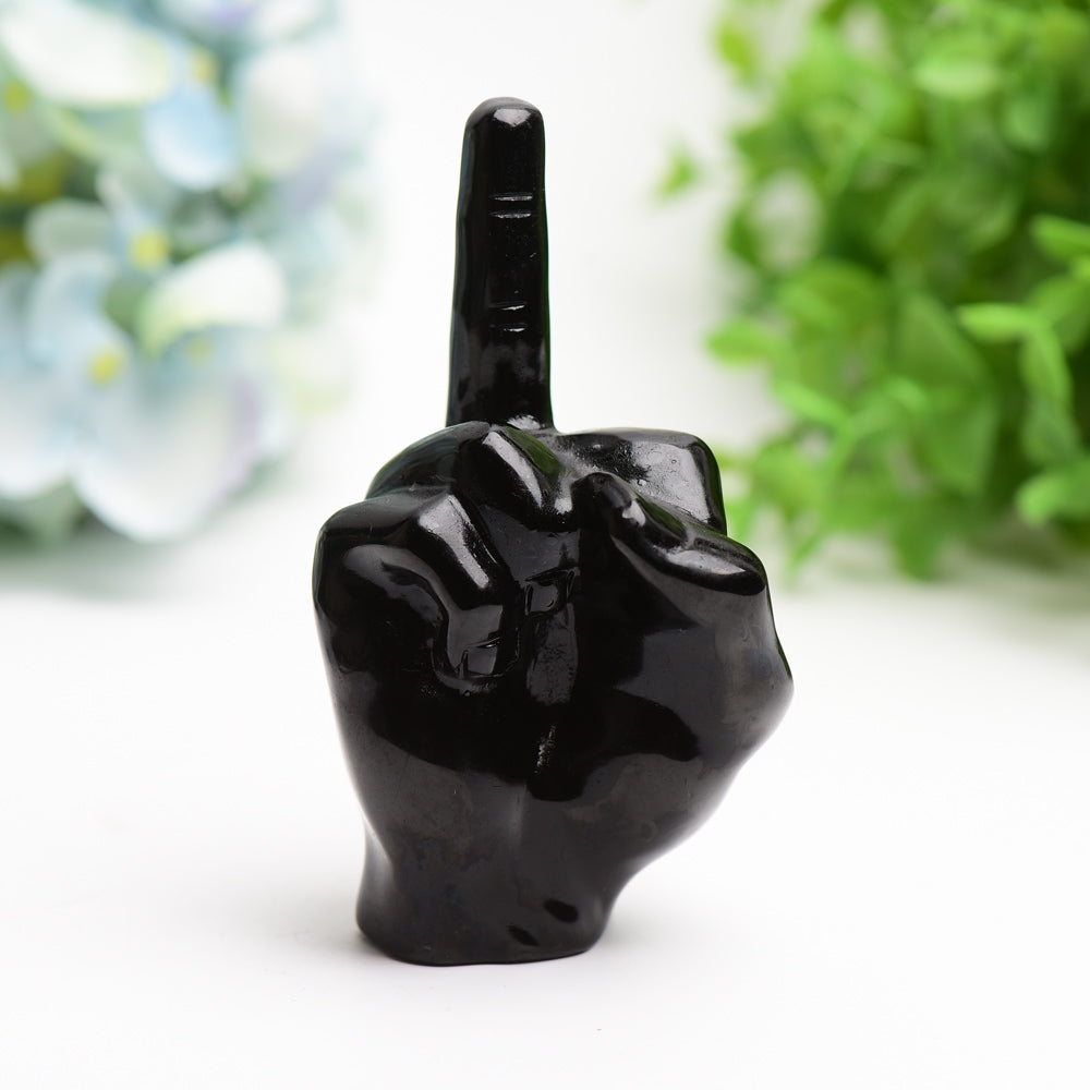 4 Inch Black Obsidian Middle Finger Crystal Figurine
