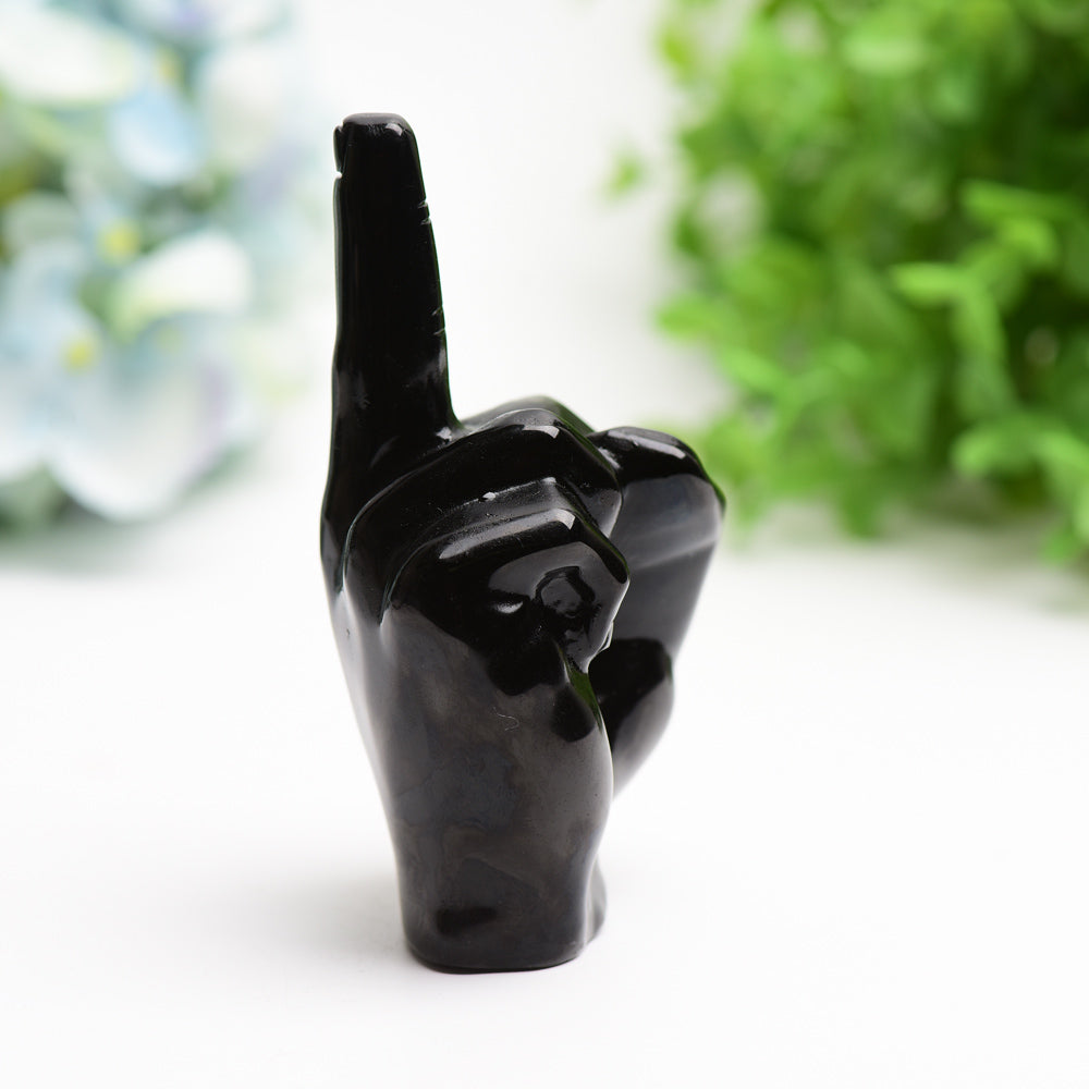 4 Inch Black Obsidian Middle Finger Crystal Figurine